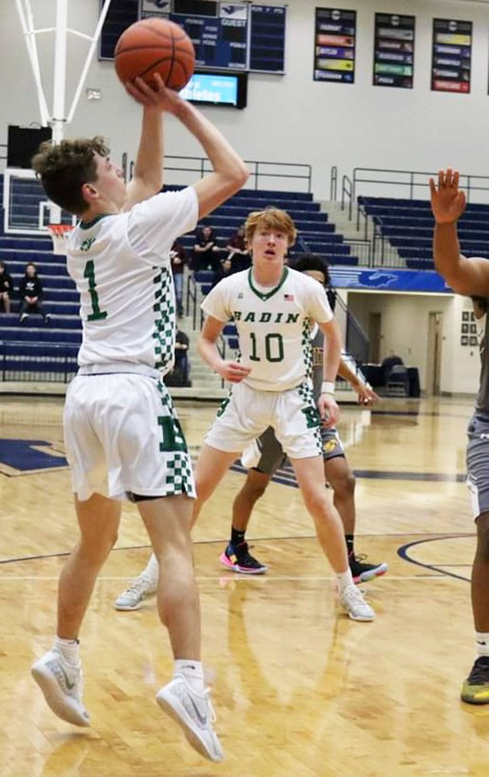 Badin’s Joseph Walsh (1) shoots the ball during Friday night’s Division II sectional basketball game against Ponitz at Fairmont’s Trent Arena in Kettering. Badin won 54-33. CONTRIBUTED PHOTO BY TERRI ADAMS