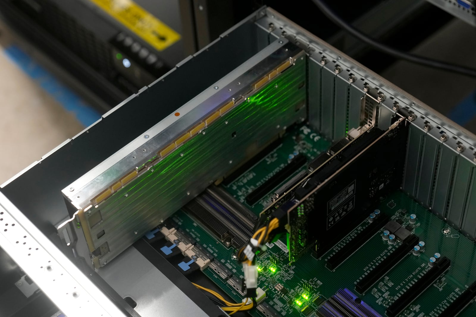 A d-Matrix Corsair PCIe card is shown in a server at the d-Matrix office in Santa Clara, Calif., Wednesday, Oct. 16, 2024. (AP Photo/Jeff Chiu)