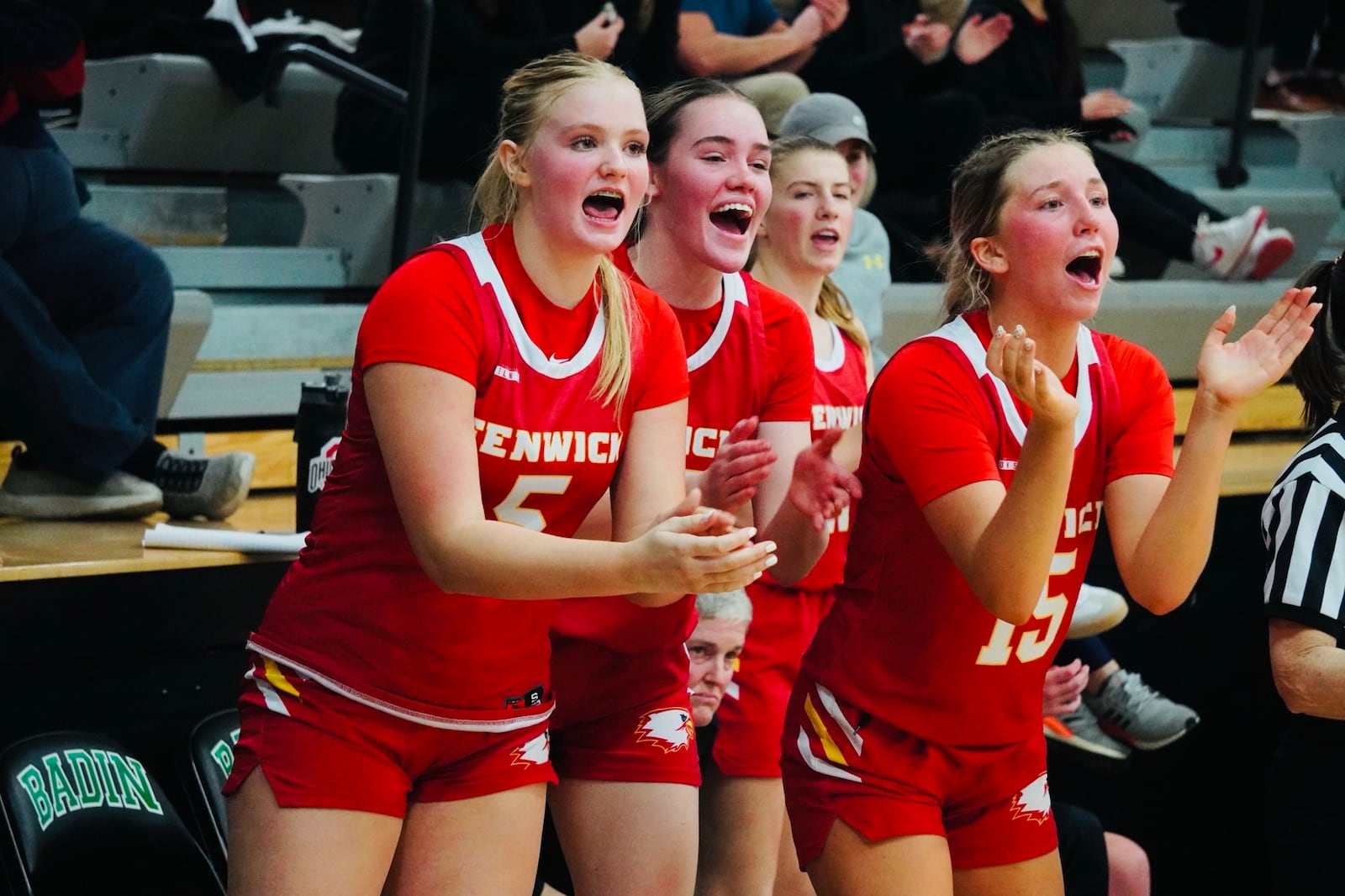 Fenwick's bench reacts during a Greater Catholic League Coed game against Badin on Wednesday at Mulcahey Gym. Chris Vogt/CONTRIBUTED