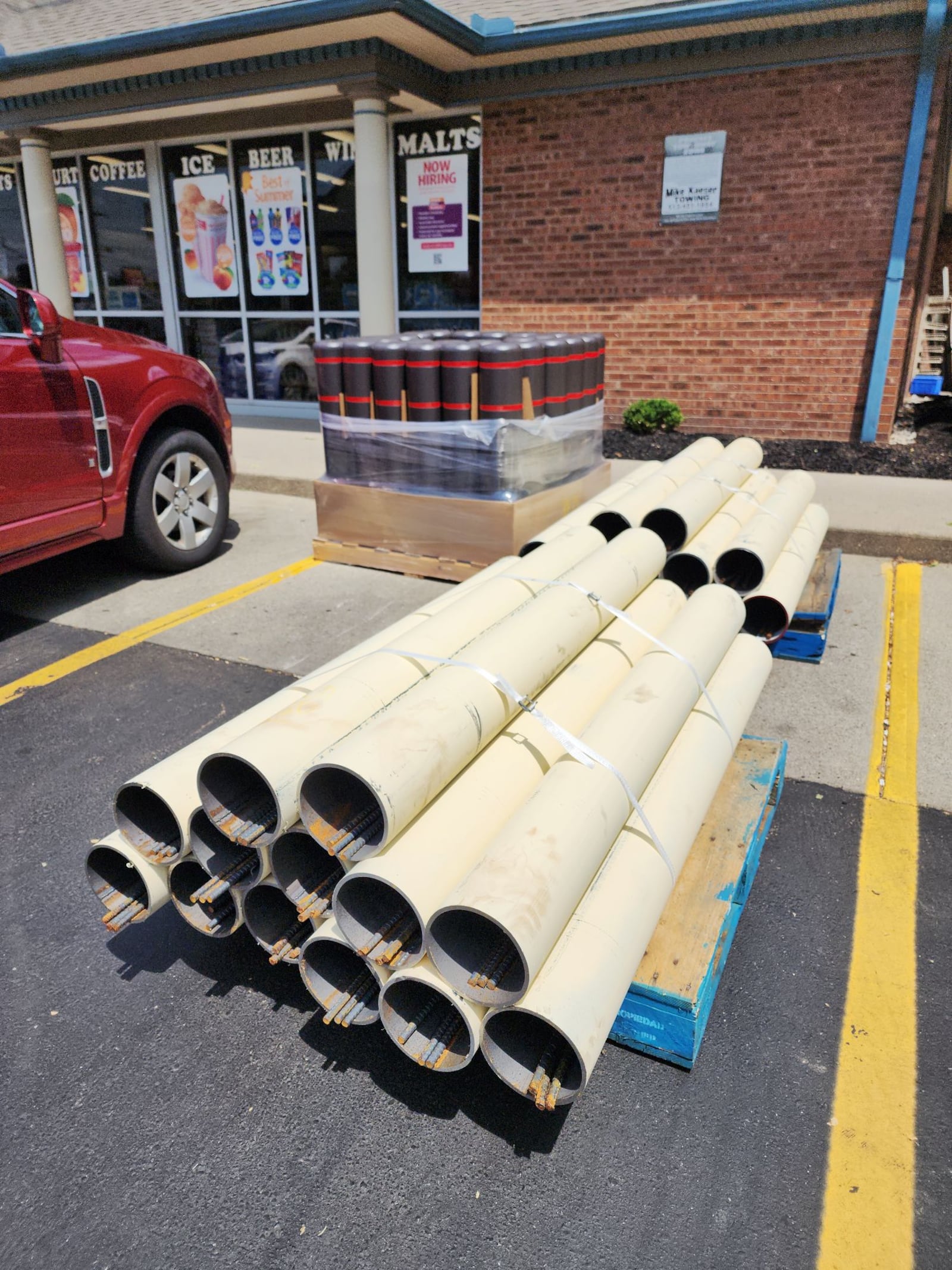 Barrier materials are in the parking lot of a UDF in West Chester. There was a crash into the doors of the building July 12, 2023. Barriers were expected to be put in place July 13. NICK GRAHAM/STAFF