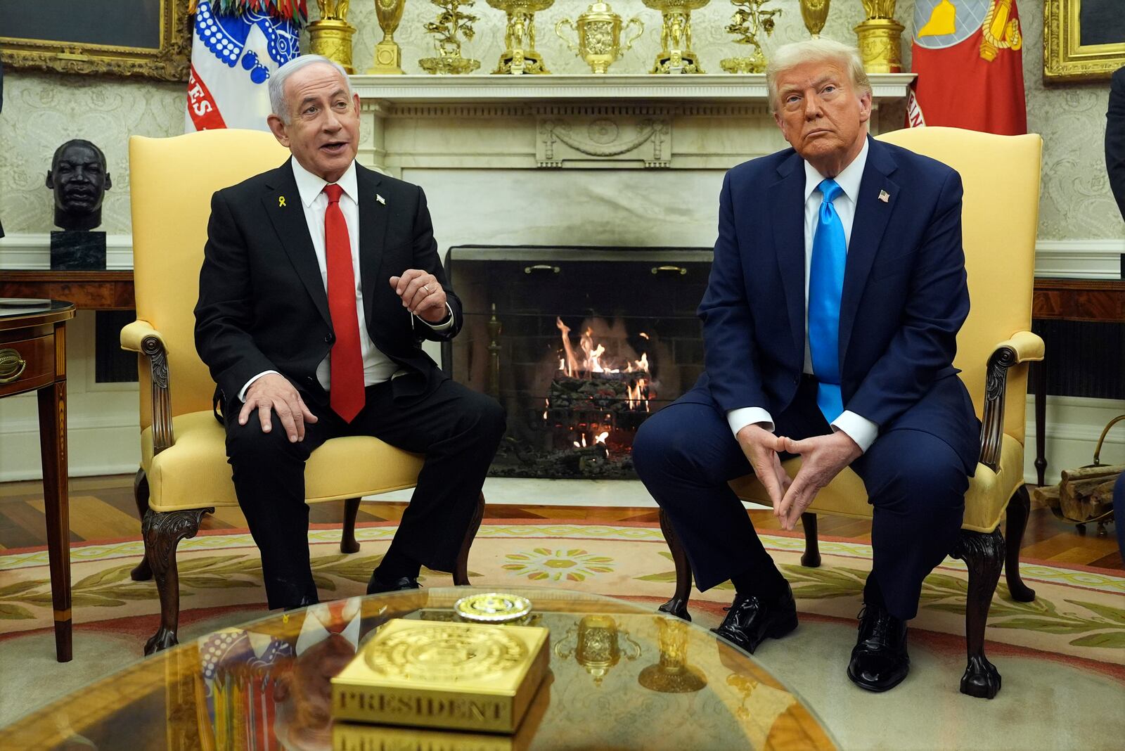 FILE - President Donald Trump meets with Israel's Prime Minister Benjamin Netanyahu in the Oval Office of the White House, Feb. 4, 2025, in Washington. (AP Photo/Evan Vucci, File)