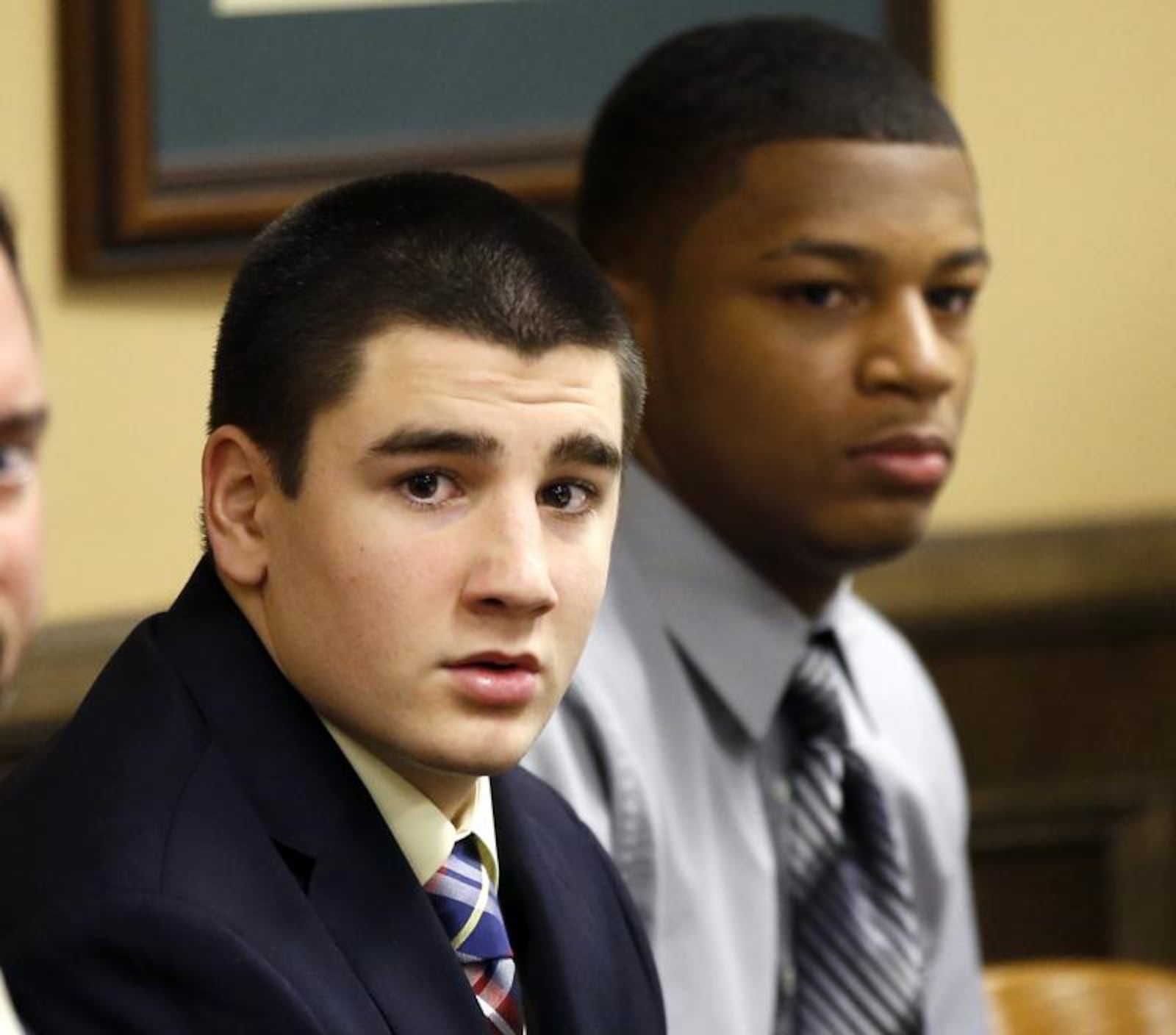 Steubenville High School football player, Ma'Lik Richardson, right, was convicted in 2012 rape that gained international attention. His father, Nathaniel Richardson, is now accused of shooting Jefferson County, Ohio Judge Joseph Bruzzese Monday, August 21,  2017.