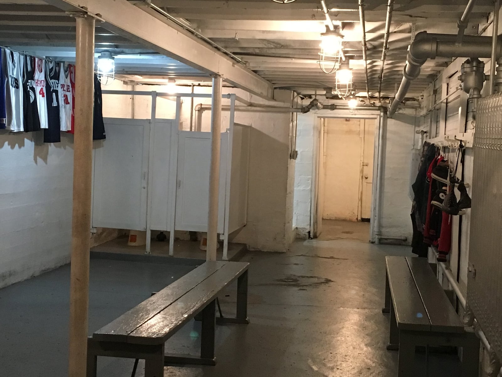 Here’s the locker room that Talawanda used Saturday afternoon during its 43-40 win over Franklin County (Ind.) at the Hoosier Gym in Knightstown, Ind. RICK CASSANO/STAFF