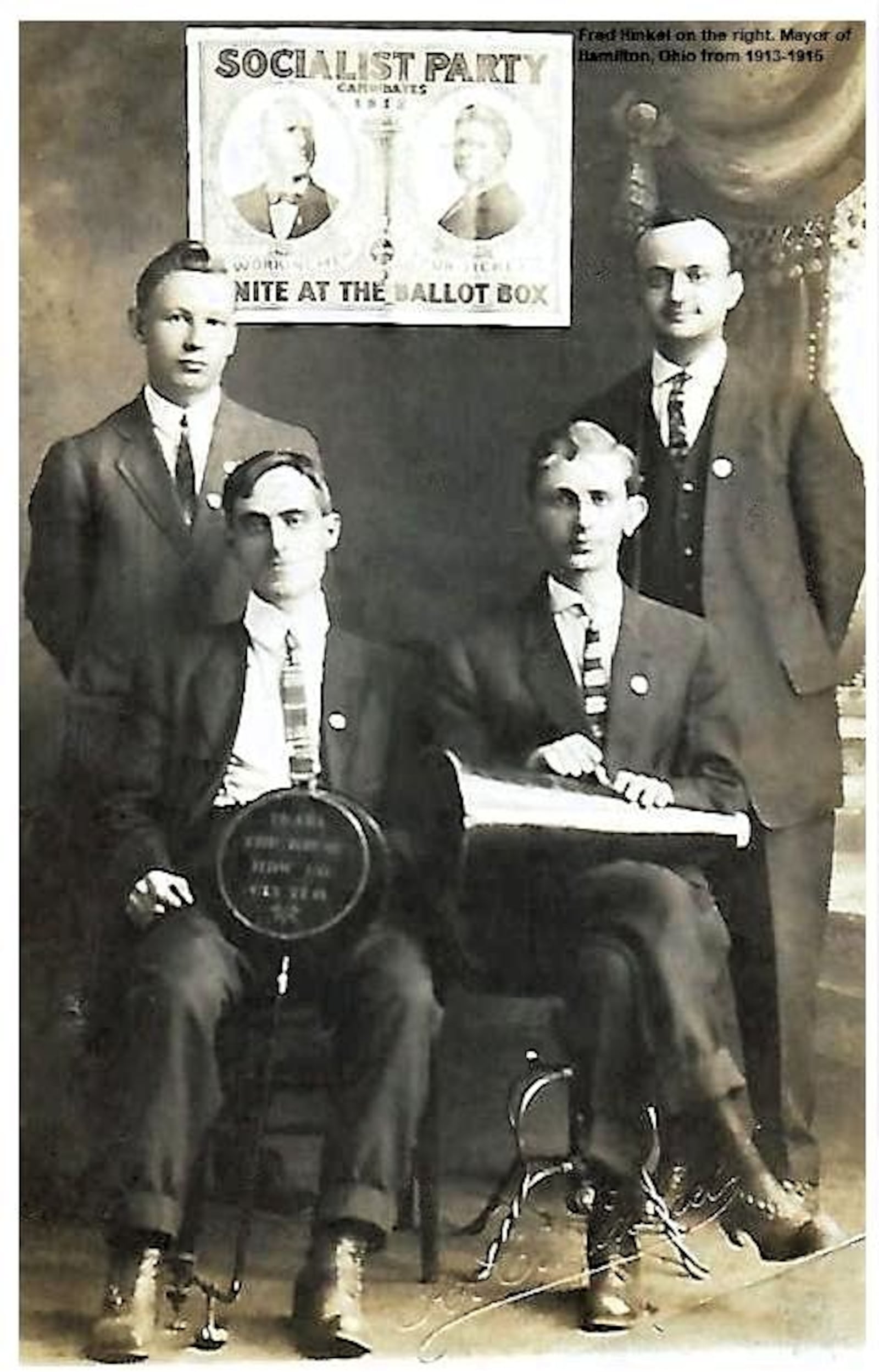 Three unidentified 1912 Socialist Party candidates with Hamilton mayor candidate Fred Hinkel at the upper right. BUTLER CO. HISTORICAL SOCIETY/CONTRIBUTED