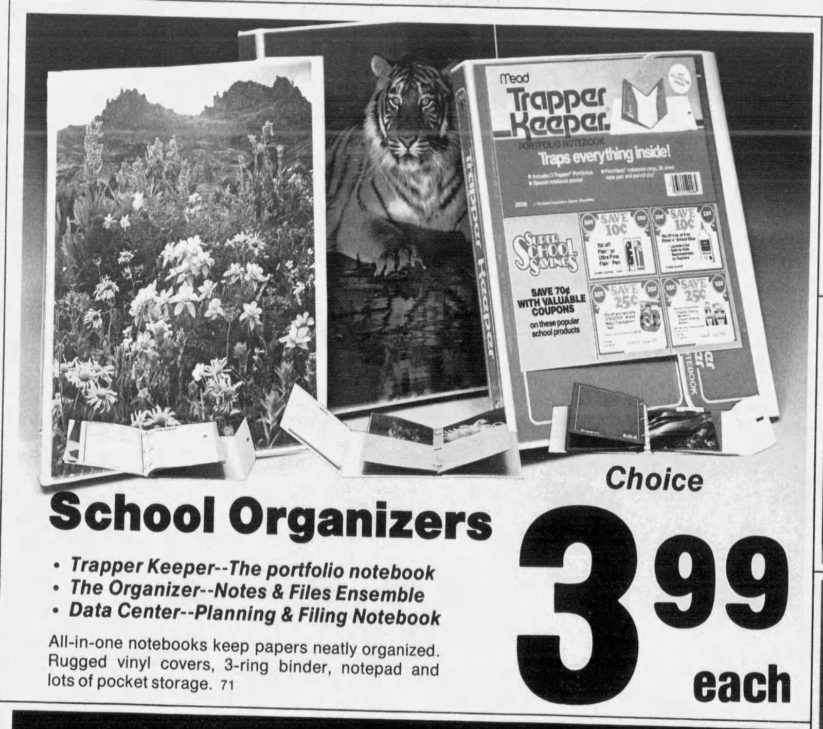 In the late 1970's E. Bryant Crutchfield invented the Trapper Keeper, a binder with folders and pockets designed to hold school supplies. It's popularity grew throughout the 1980's and 1990's with over 75 million Trapper Keepers being sold.