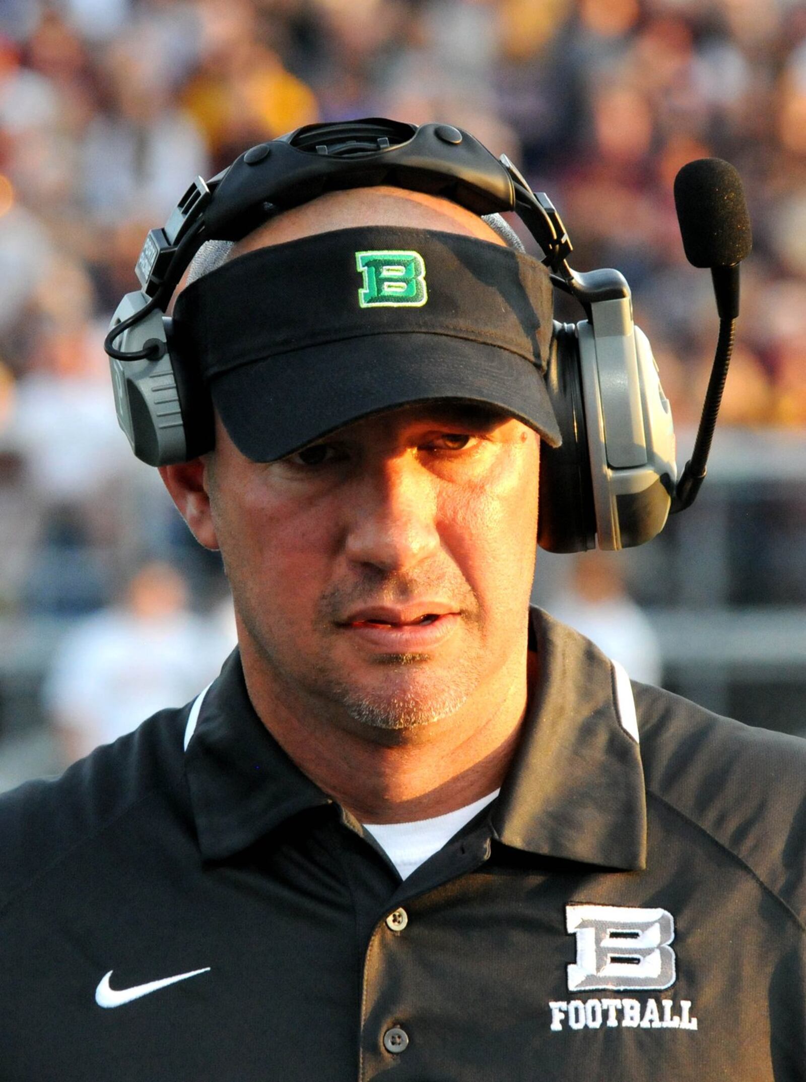 Badin’s Nick Yordy has his game face on during his head coaching debut Friday night, a 36-6 victory over Ross in the Skyline Chili Crosstown Showdown at Hamilton’s Virgil Schwarm Stadium. CONTRIBUTED PHOTO BY DAVID A. MOODIE