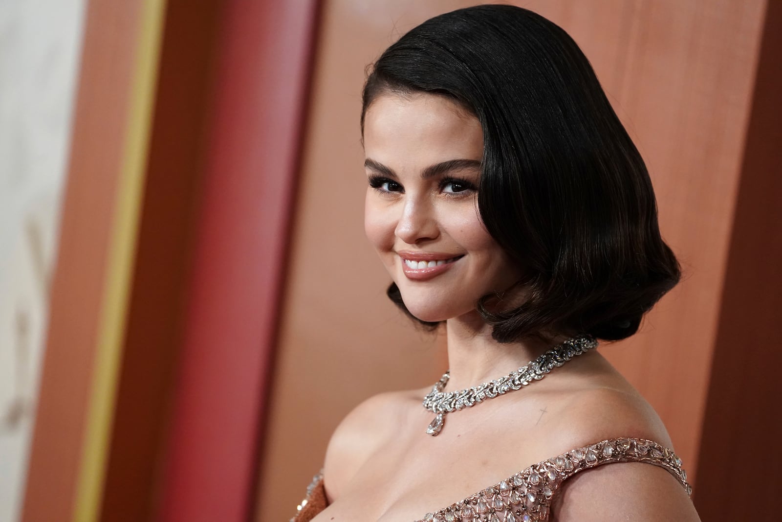 Selena Gomez arrives at the Oscars on Sunday, March 2, 2025, at the Dolby Theatre in Los Angeles. (Photo by Jordan Strauss/Invision/AP)