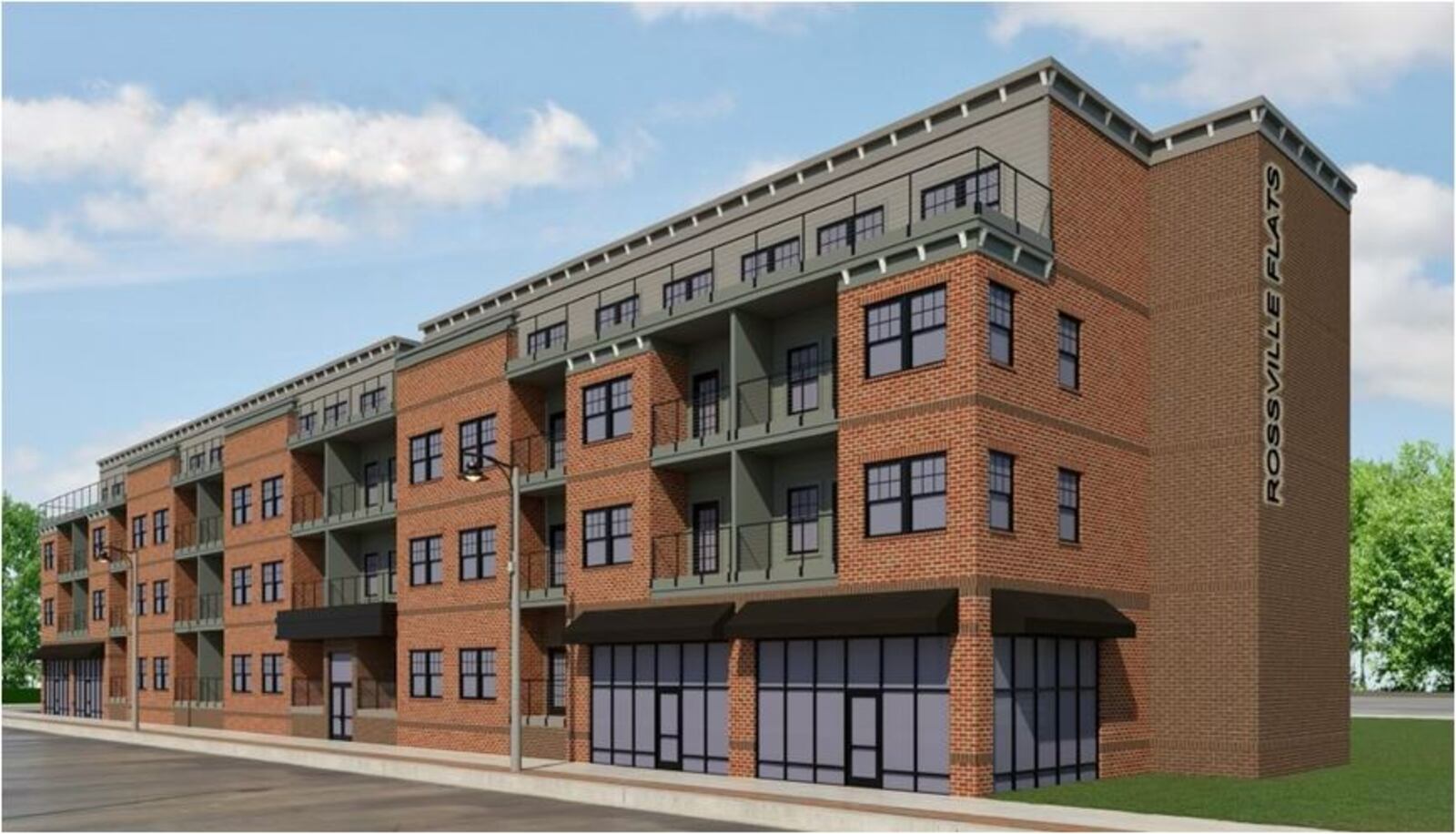 Rossville Flats, which will have 76 apartments and four street-level retail spaces, is scheduled to open in early 2023. PROVIDED