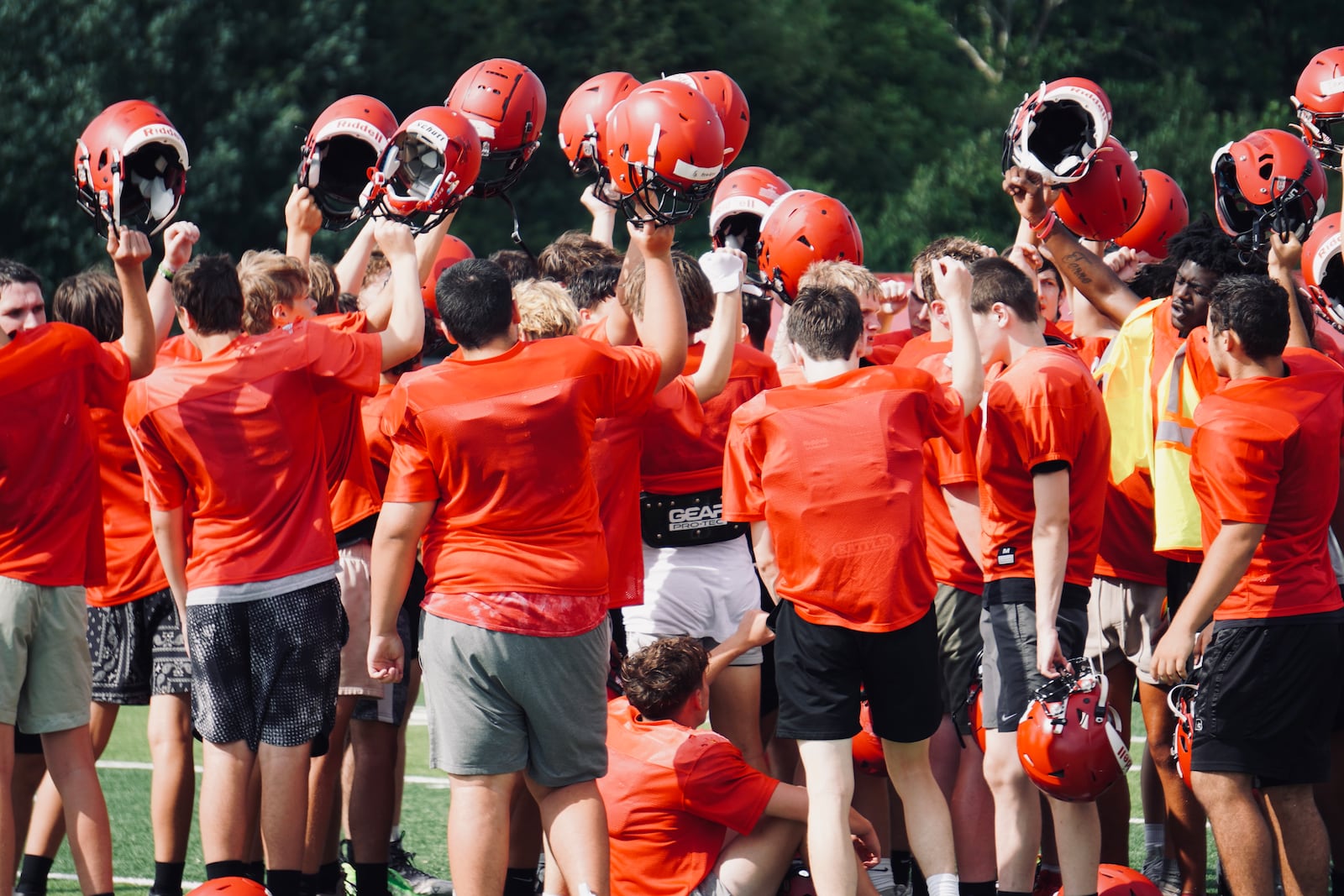 Madison High School's football team wraps up a recent practice. Chris Vogt/CONTRIBUTED