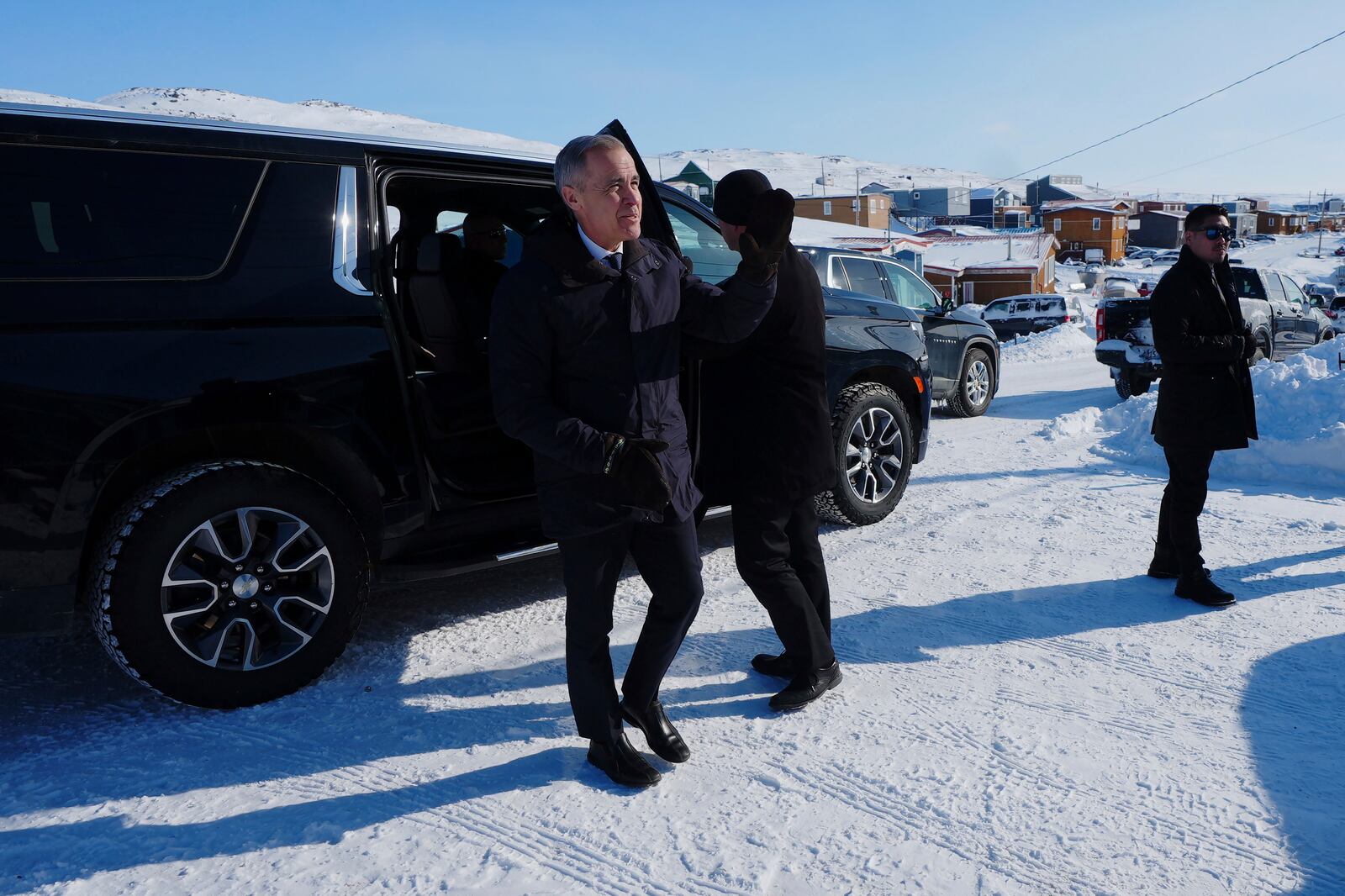 Canada Prime Minister Mark Carney Nunavut arrives at the Nunavut Commissioner's official residence in Iqaluit, Nunavut, on Tuesday, March 18, 2025. (Sean Kilpatrick/The Canadian Press via AP)