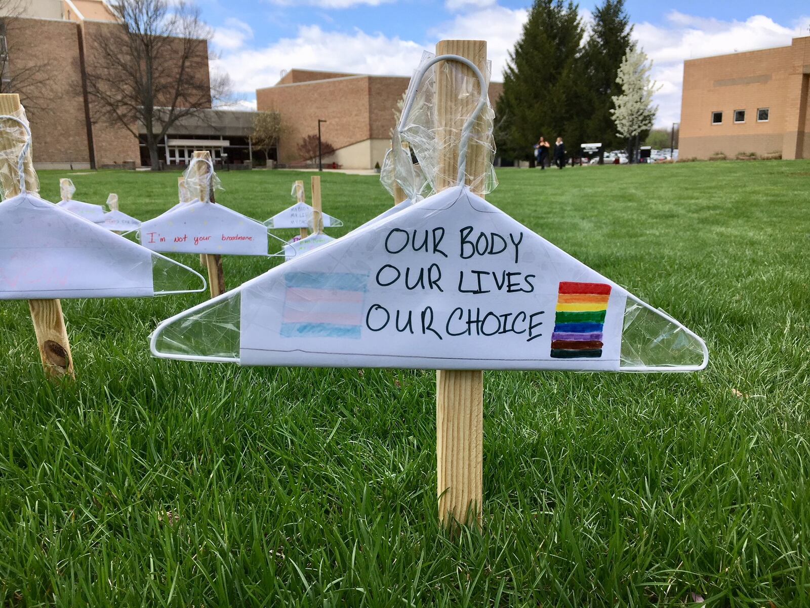  The pro-choice display  members of the College Students for Reproductive Justice erected on the Miami University Hamilton campus. 