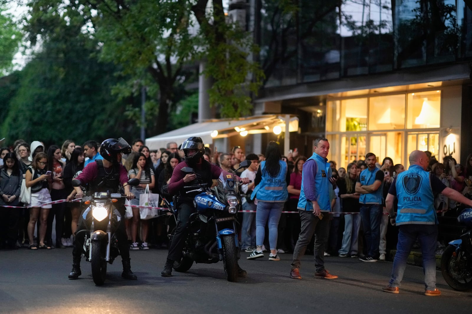 Police cordon off a hotel where English musician Liam Payne, a former member of the band One Direction, was found dead after falling from a balcony in Buenos Aires, Argentina, Wednesday, Oct. 16, 2024. (AP Photo/Natacha Pisarenko)