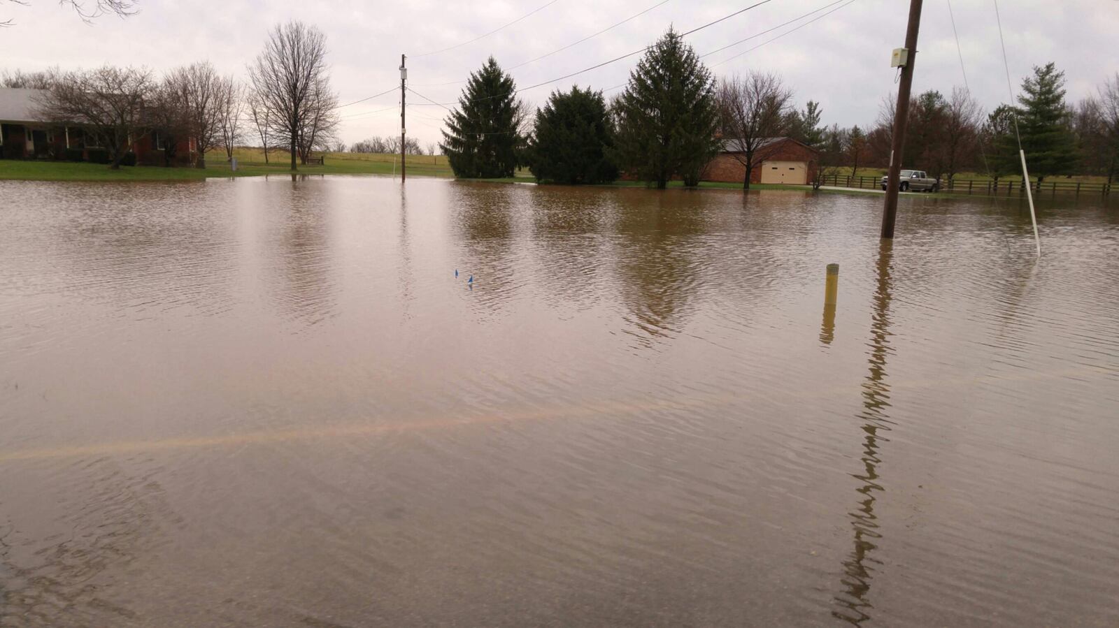 Water covers Millikin Road between Cincinnati Dayton Road and Yankee Road in Liberty Twp. This is a common problem area during heavy rain. 