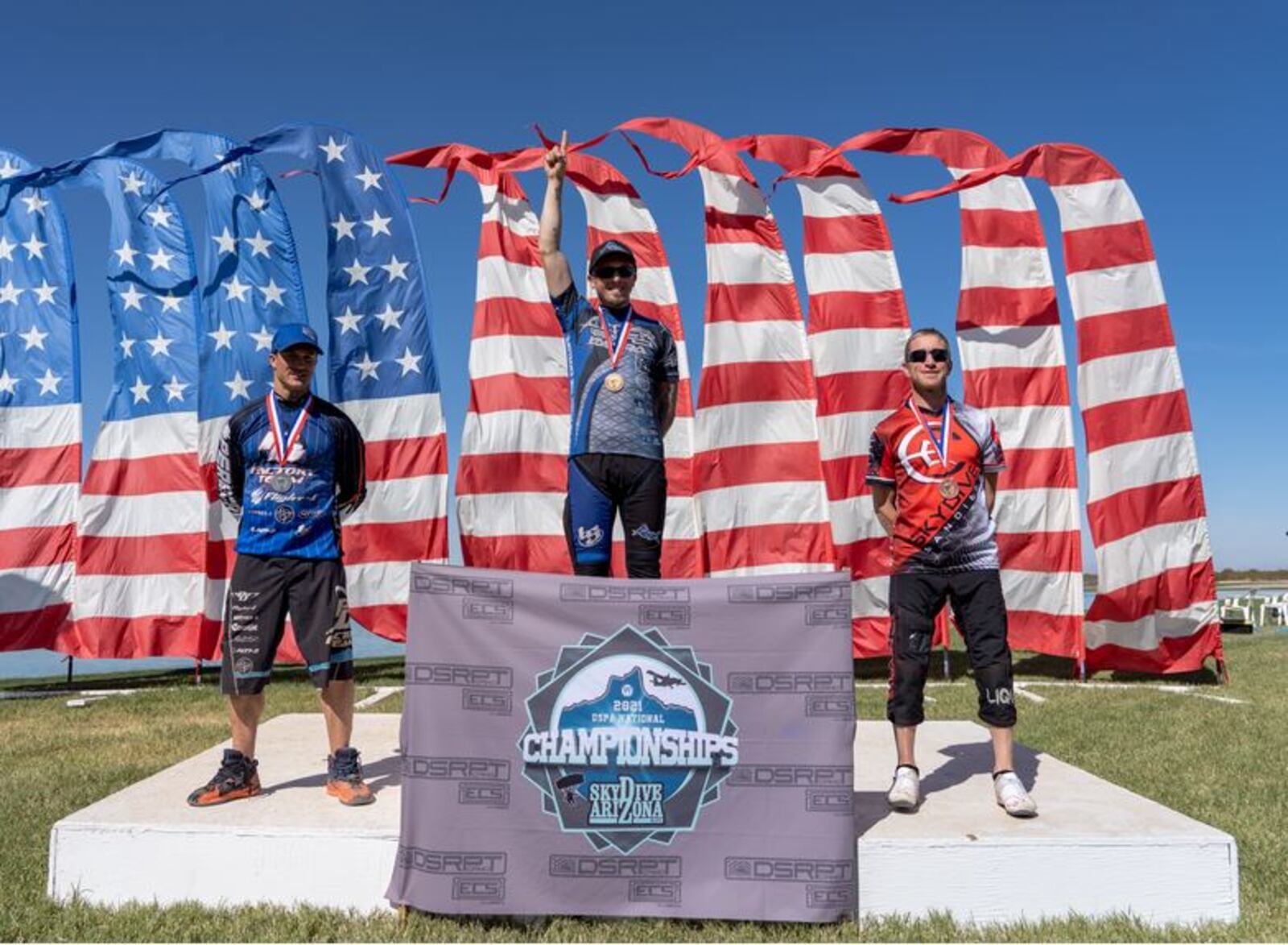 Team Fastrax, based in Middletown, qualified seven skydivers to the 2022 World Championships in Arizona. Team Fastrax member Curt Bartholomew won a gold medal in the open class and the silver went to Justin Price and bronze to Nicholas Batsch. SUBMITTED PHOTO