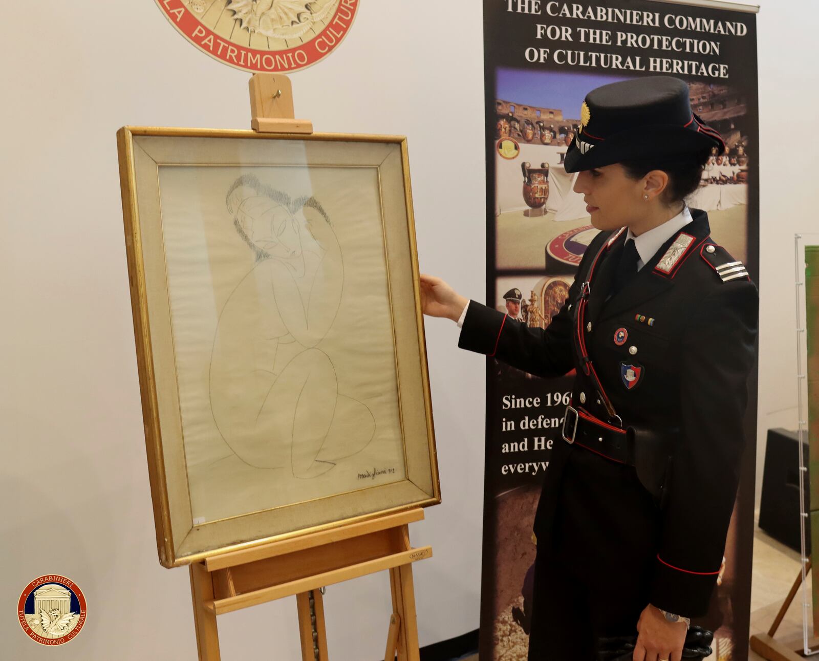 A fake Amedeo Modigliano drawing that was sized by police is show in Rome in this handout image provided by the Italian Culture Ministry on Tuesday, Oct. 15, 2024. (AP Photo/Italian Culture Ministry, HOGP)