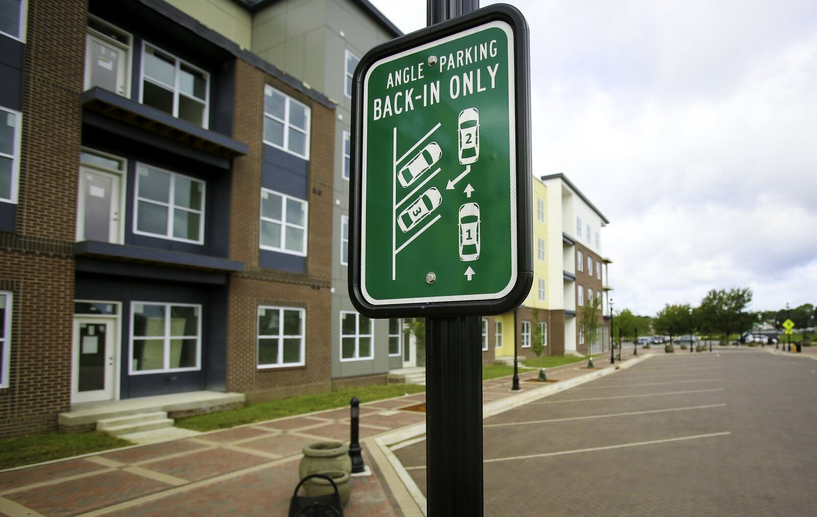 Parking at The Marcum requires drivers to back in to the spaces and drive in a forward direction when leaving the spaces. 