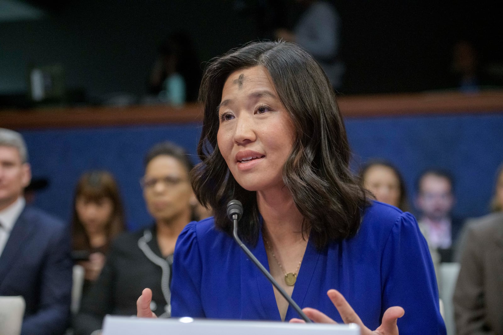 Boston Mayor Michelle Wu responds to questions during a House Committee on Oversight and Government Reform hearing with Sanctuary City Mayors on Capitol Hill, Wednesday, March 5, 2025, in Washington. (AP Photo/Rod Lamkey, Jr.)