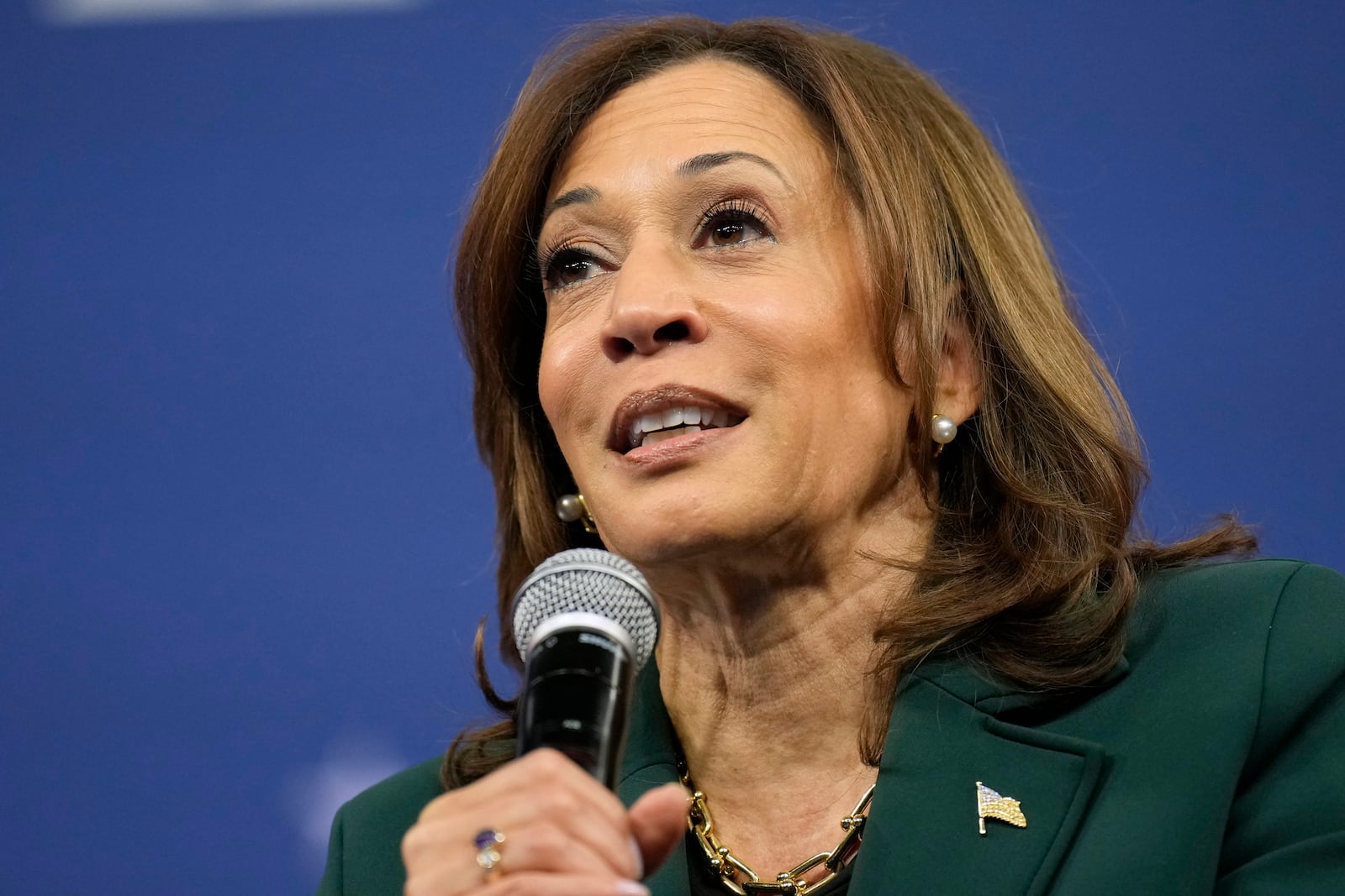 Democratic presidential nominee Vice President Kamala Harris speaks during a town hall at The People's Light in Malvern, Pa., Monday, Oct. 21, 2024. (AP Photo/Jacquelyn Martin)