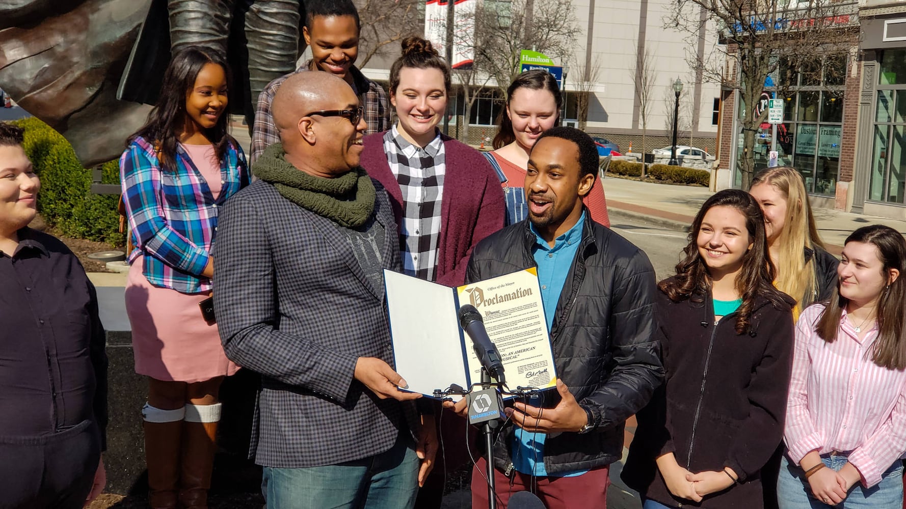 PHOTOS: Downtown Hamilton celebrates ‘Hamilton’ musical actors’ visit to Alexander Hamilton statue