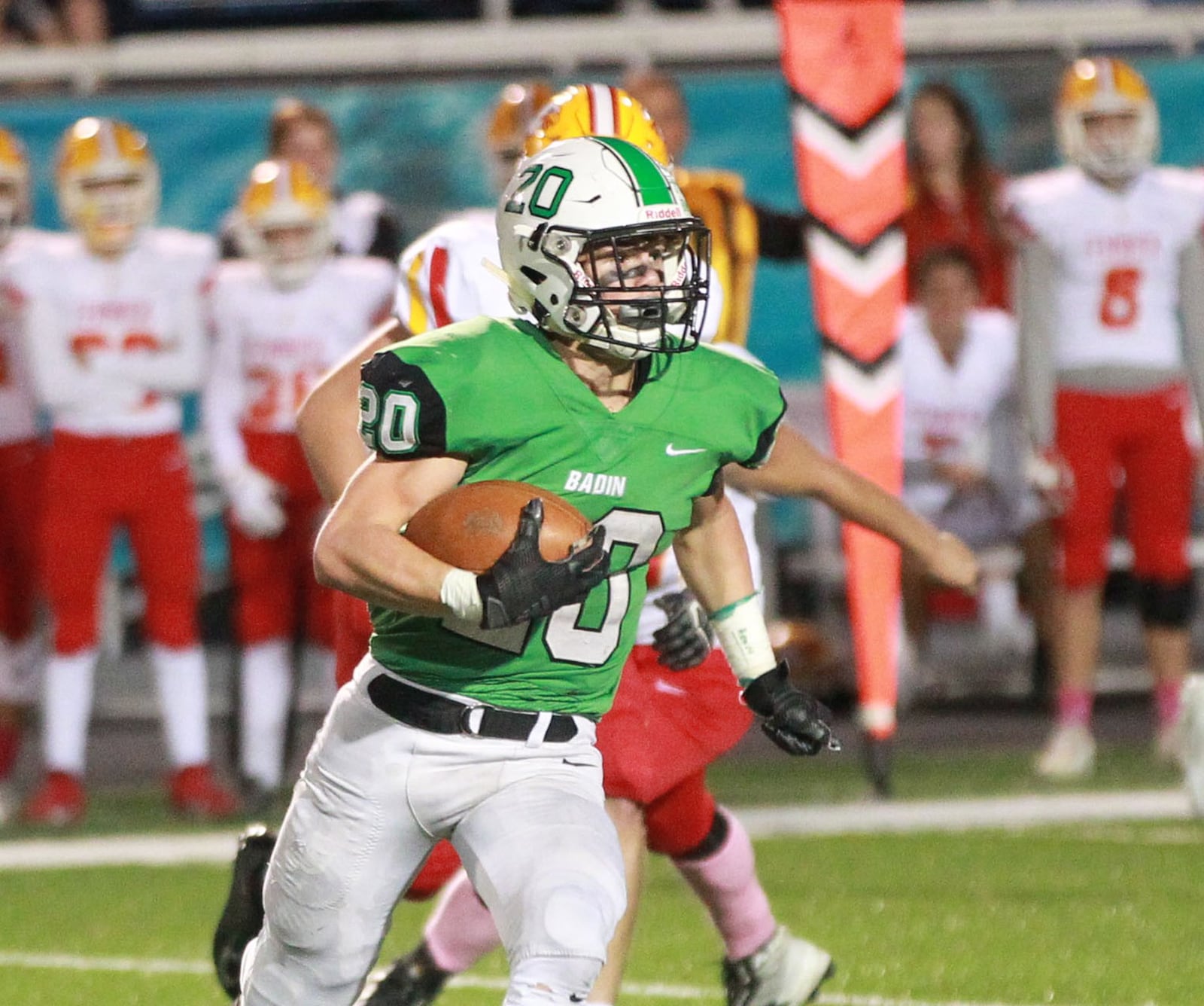 Badin running back Alex DeLong had three touchdowns. Badin defeated visiting Fenwick 34-6 in a Week 8 high school football game at Virgil Schwarm Stadium on Friday, Oct. 18, 2019. MARC PENDLETON / STAFF