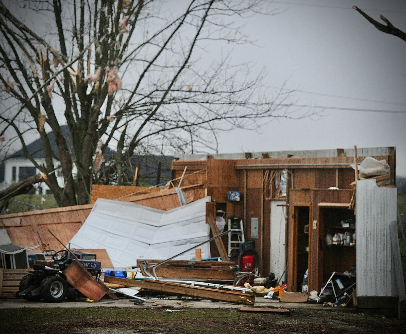 Tornado damage near Bradford in Miami county Friday morning March 15, 2024. MARSHALL GORBY \STAFF