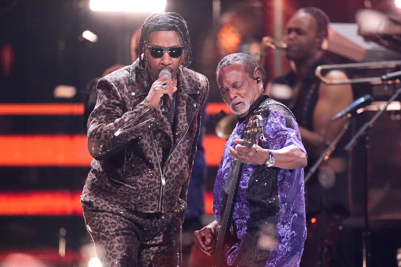 James "J.T." Taylor, left, and Robert "Kool" Bell of Kool & the Gang perform during the 39th Annual Rock & Roll Hall of Fame Induction Ceremony on Saturday, Oct. 19, 2024, at Rocket Mortgage FieldHouse in Cleveland. (AP Photo/Chris Pizzello)