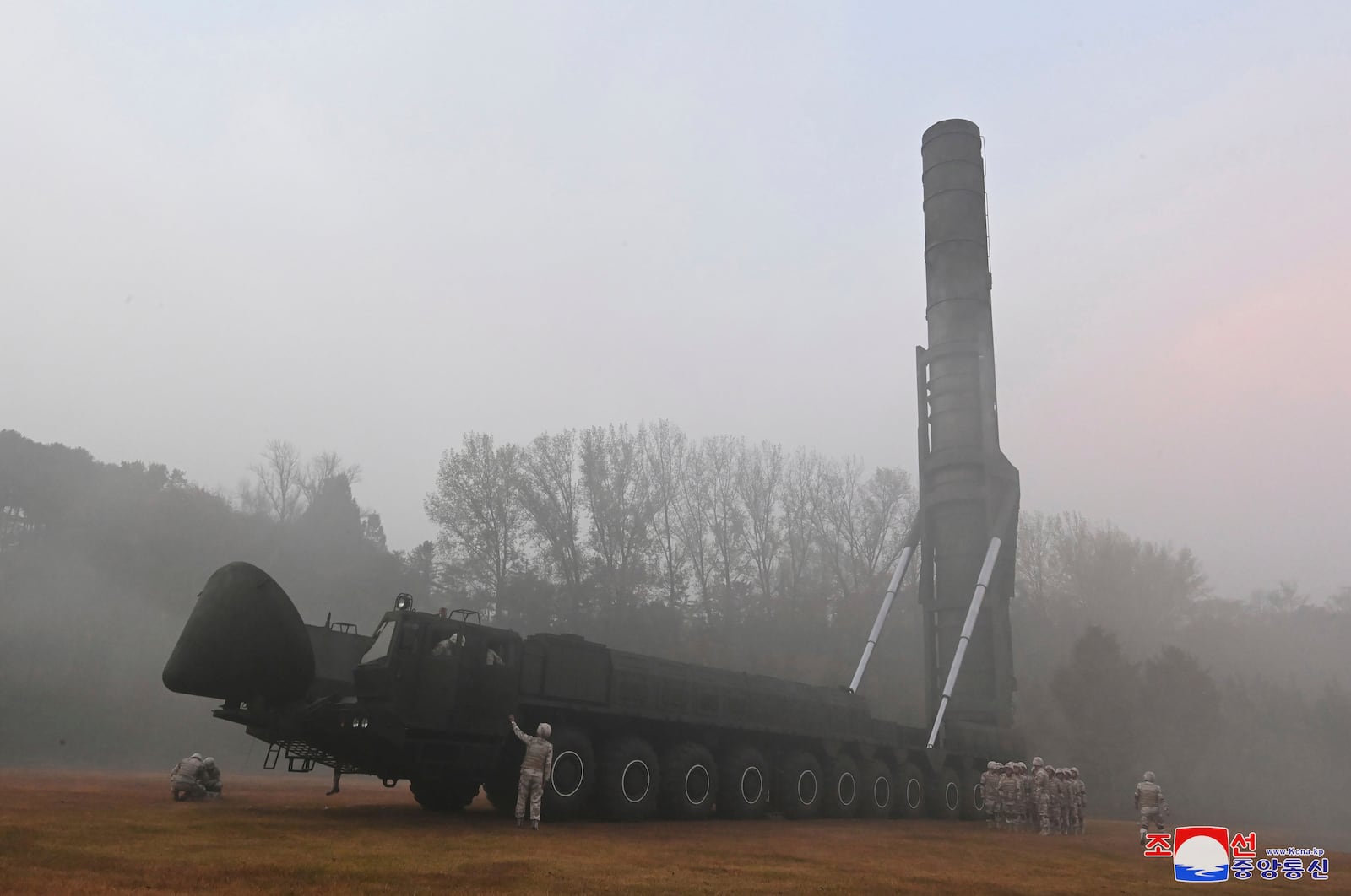 This photo provided by the North Korean government, shows what it says a test launch of new intercontinental ballistic missile "Hwasong-19" at an undisclosed place in North Korea Thursday, Oct. 31, 2024. Independent journalists were not given access to cover the event depicted in this image distributed by the North Korean government. The content of this image is as provided and cannot be independently verified. Korean language watermark on image as provided by source reads: "KCNA" which is the abbreviation for Korean Central News Agency. (Korean Central News Agency/Korea News Service via AP)