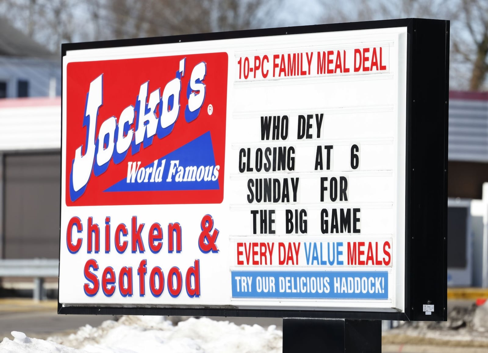 Jocko's World Famous Chicken & Seafood in Hamilton is closing early Sunday like many Butler County businesses because the hometown Cincinnati Bengals are playing in the Super Bowl that starts at 6:30 p.m. NICK GRAHAM/STAFF