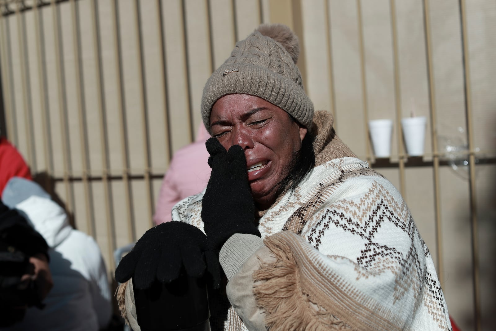 Colombian migrant Margelis Tinoco, 48, cries after her CBP One appointment was canceled at the Paso del Norte international bridge in Ciudad Juarez, Mexico, on the border with the U.S., Monday, Jan. 20, 2025, the inauguration day of President Donald Trump. (AP Photo/Christian Chavez)