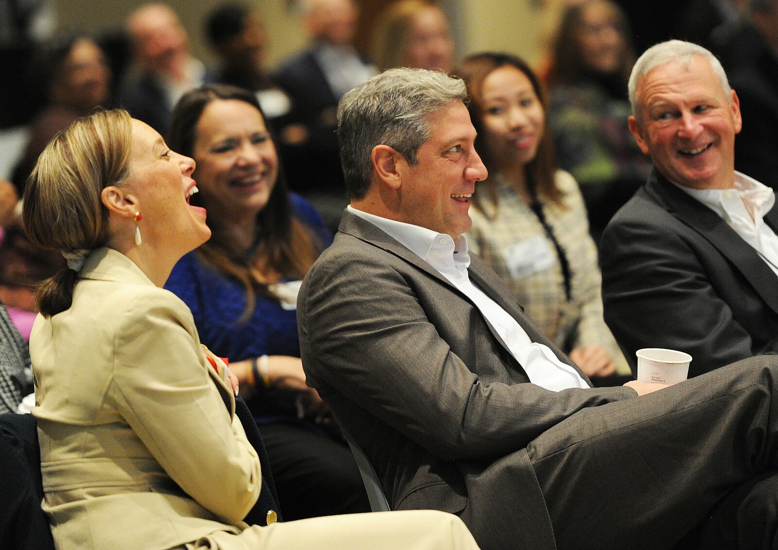 The Dayton Area Chamber of Commerce hosted U.S. Senate candidate, Congressman Tim Ryan with his wife, Andrea Wednesday Oct. 19, 2022. This forum held at the CareSource, Pamela Morris Center is an opportunity to discuss the business community's priorities as we move forward to the November election. MARSHALL GORBY\STAFF