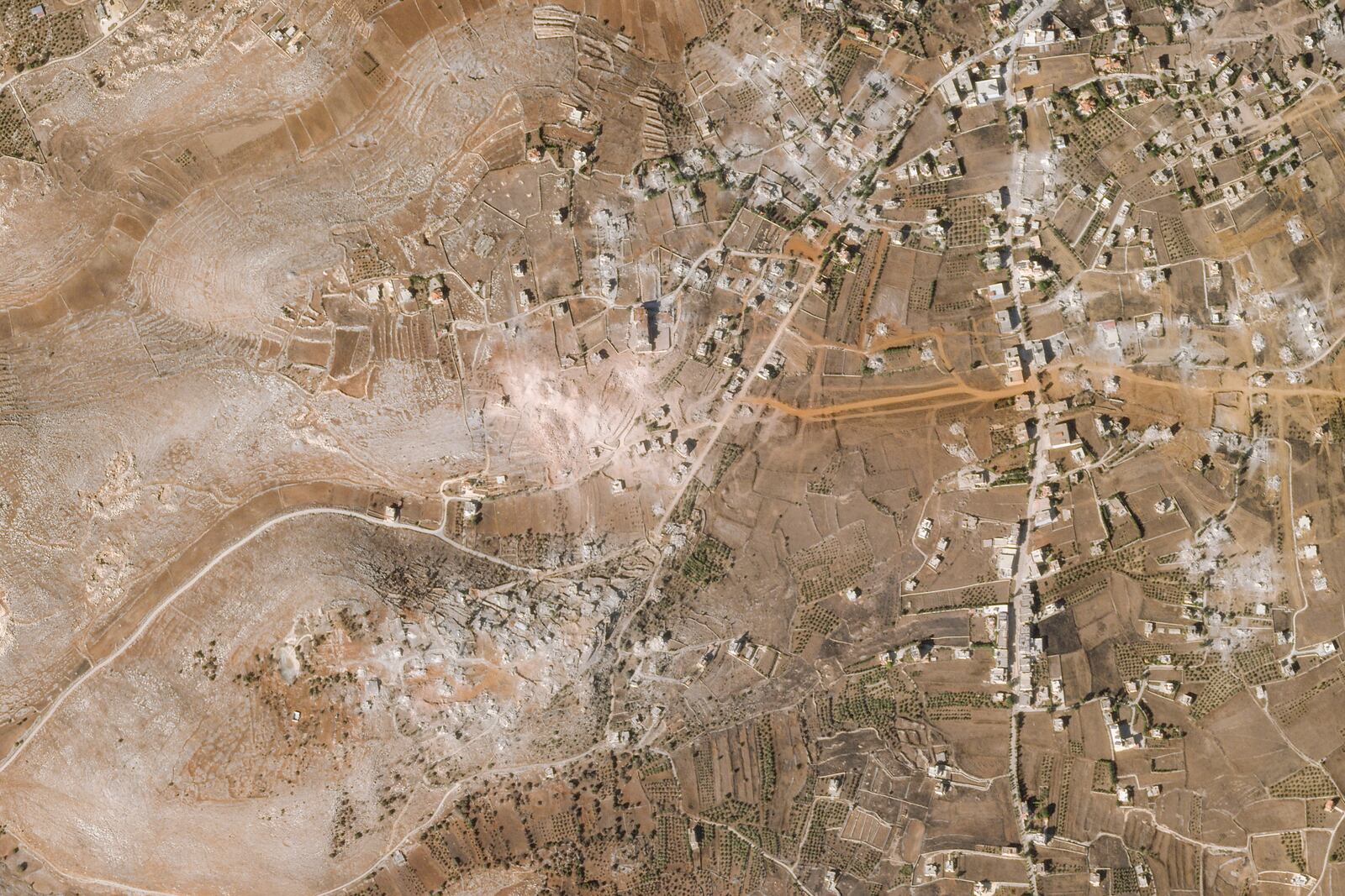 This Oct. 24 2024, satellite image from Planet Labs PBC shows the village of Mhaibib in southern Lebanon. (Planet Labs PBC via AP)