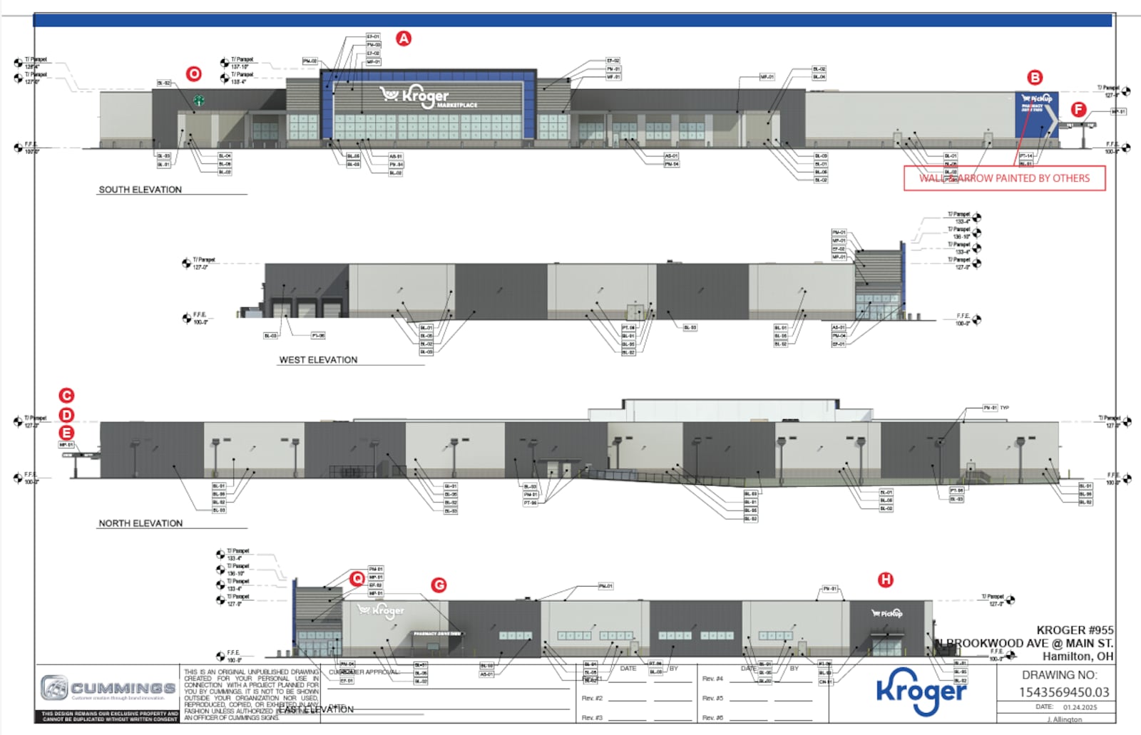 Pictured are the elevations of the proposed Kroger Marketplace that would replace the current Main Street store on Hamilton's west side. PROVIDED/CITY OF HAMILTON