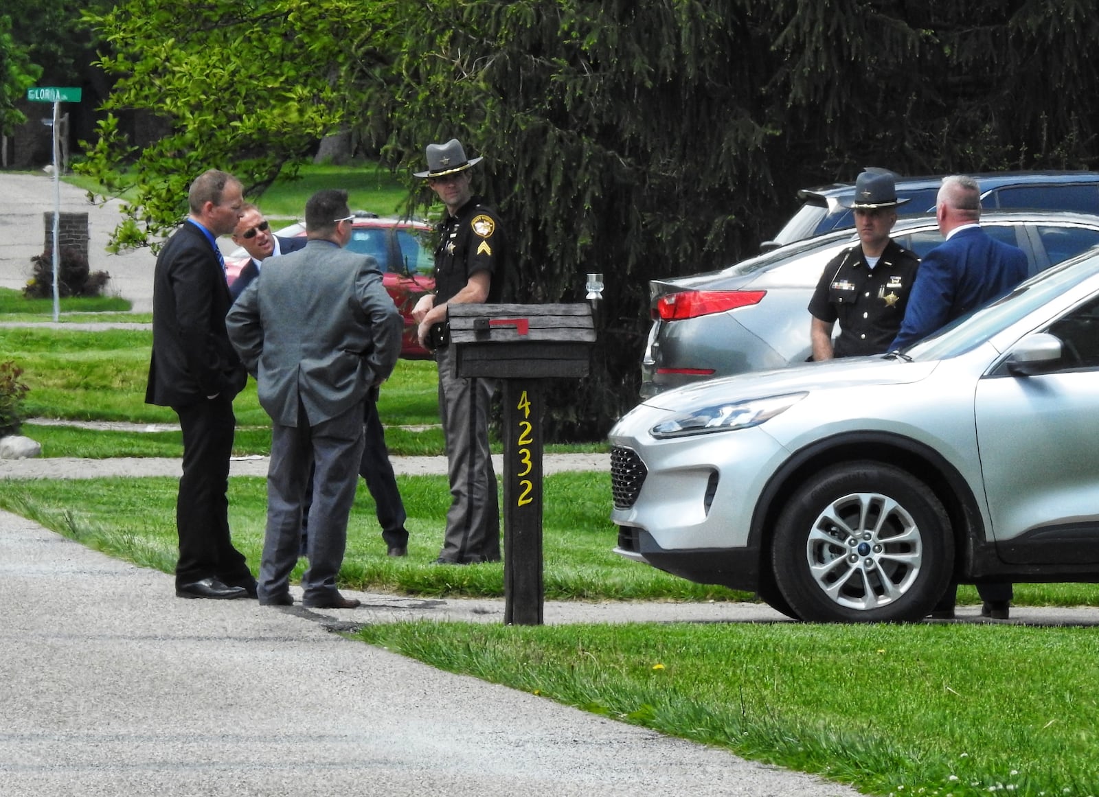 A Butler County Sheriff's deputy, attempting to serve a federal warrant, is on paid administrative leave after he shot a person in the 4200 block of Jennifer Drive in Ross Twp. who pointed a weapon at him. The shooting victim was sent to the hospital with non-life-threatening injuries and will be arrested on the warrant later today, Monday, May 10, 2021. NICK GRAHAM/STAFF