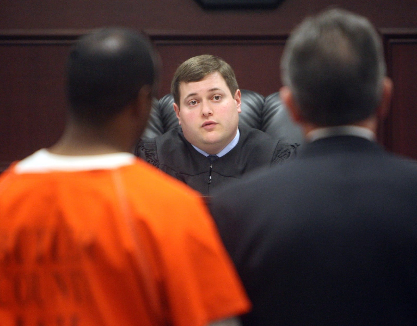 West Chester Area lll court Judge Dan Haughey presides over a preliminary hearing for Steven M. Toy, left, with attorney Ron James, Tuesday, Jan. 13, 2009. Staff photo by Greg Lynch