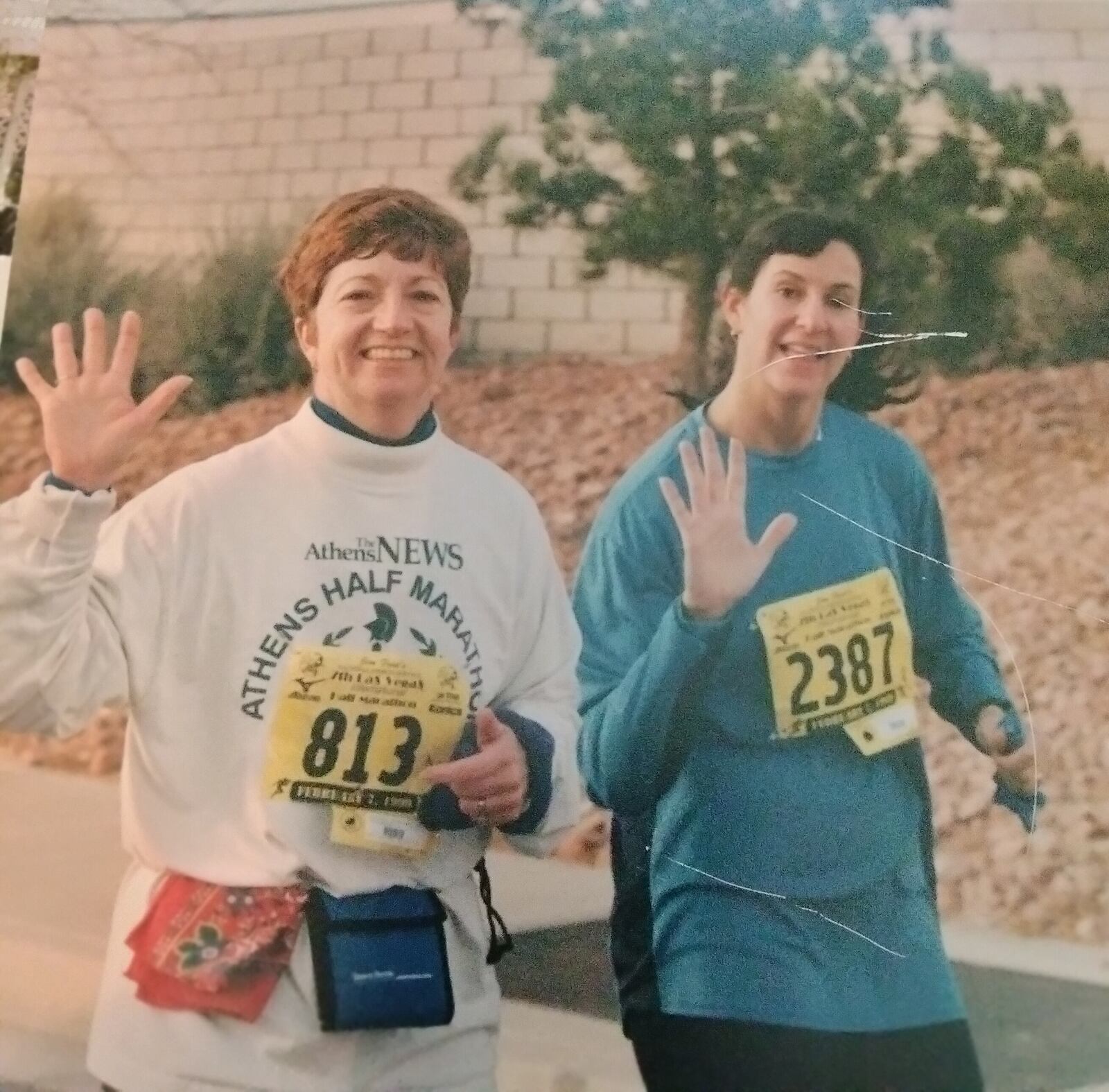 In her lifetime, West has run more 35 half marathons. West (L) is shown with her friend Robin running together in Las Vegas in 1999.