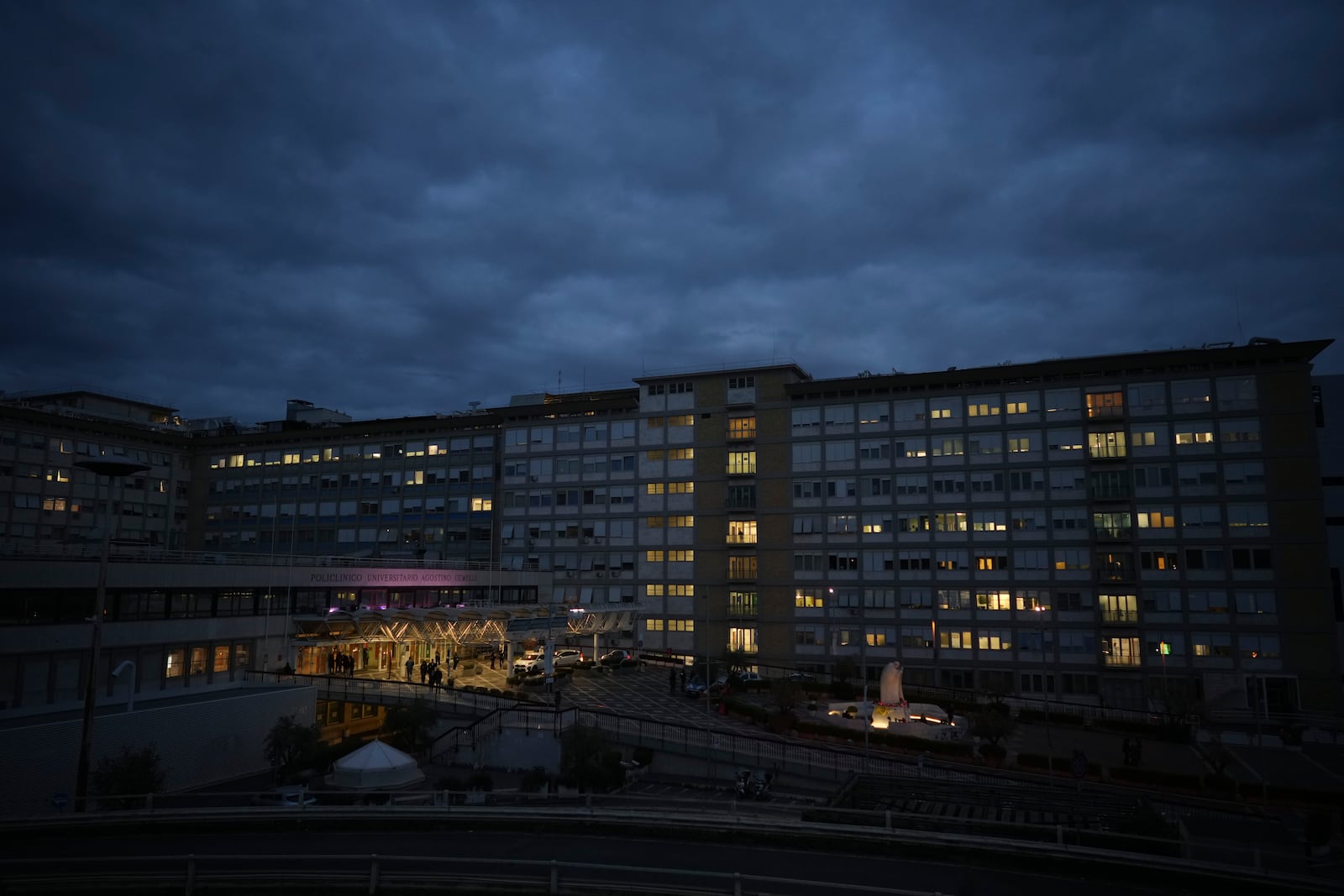 A view of the Agostino Gemelli Polyclinic, in Rome, Sunday, March 9, 2025, where Pope Francis has been hospitalized since Friday, Feb. 14. (AP Photo/Andrew Medichini)