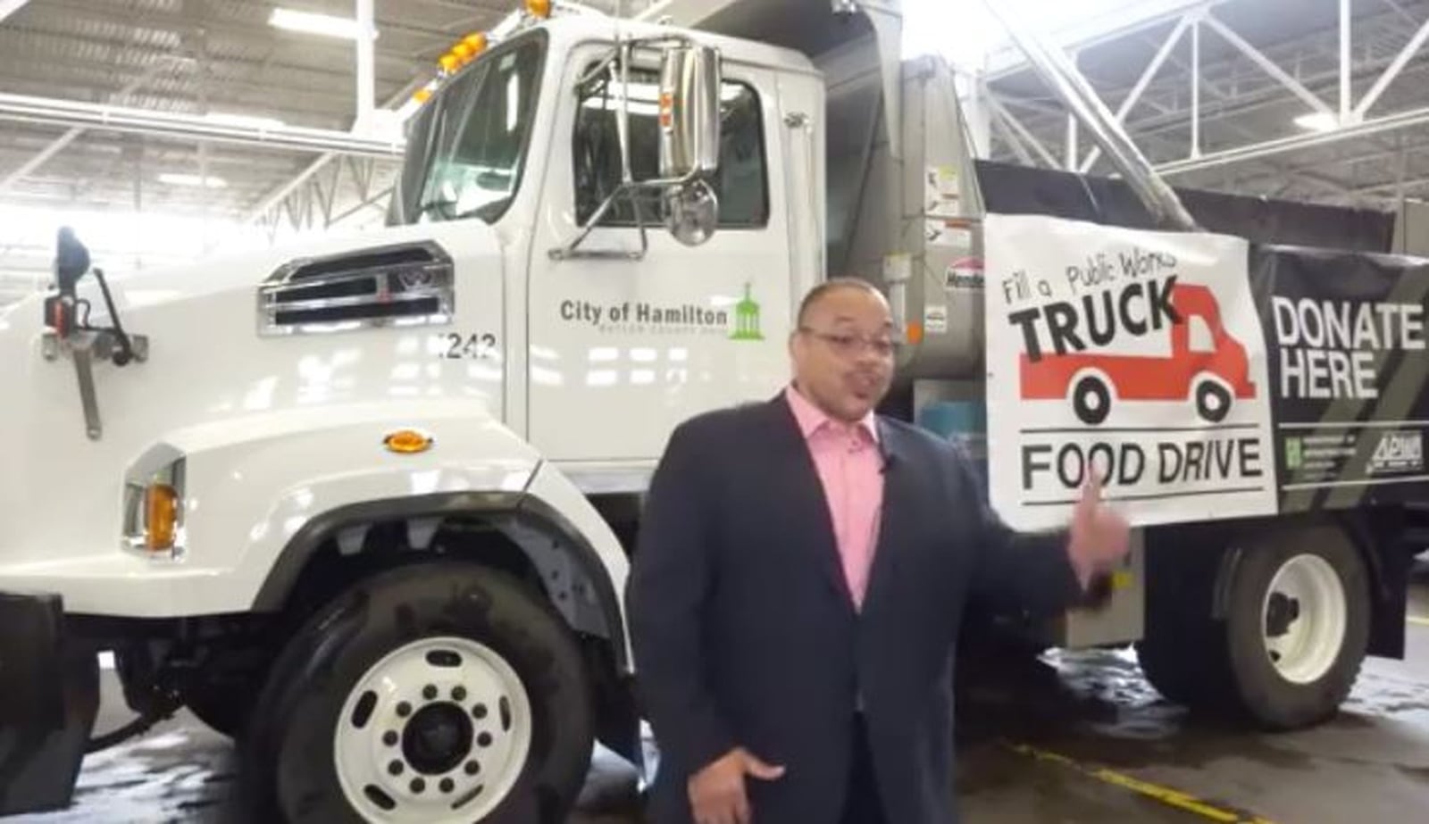 Hamilton Public Works Director Jim Williams and his staff plan to celebrate Public Works Week by filling their largest dump truck with food for the Serve City food pantry. PROVIDED