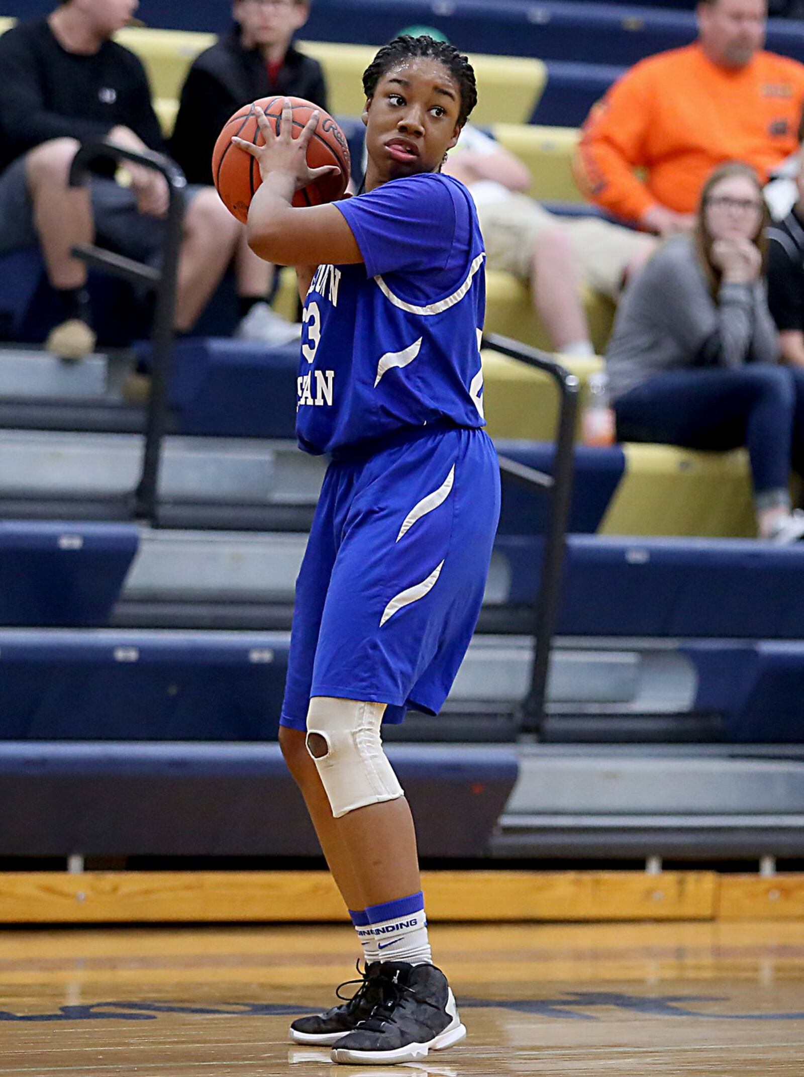 Middletown Christian’s Jada Long looks for a teammate during a Division IV sectional game against Fayetteville on Tuesday night at Monroe. CONTRIBUTED PHOTO BY E.L. HUBBARD