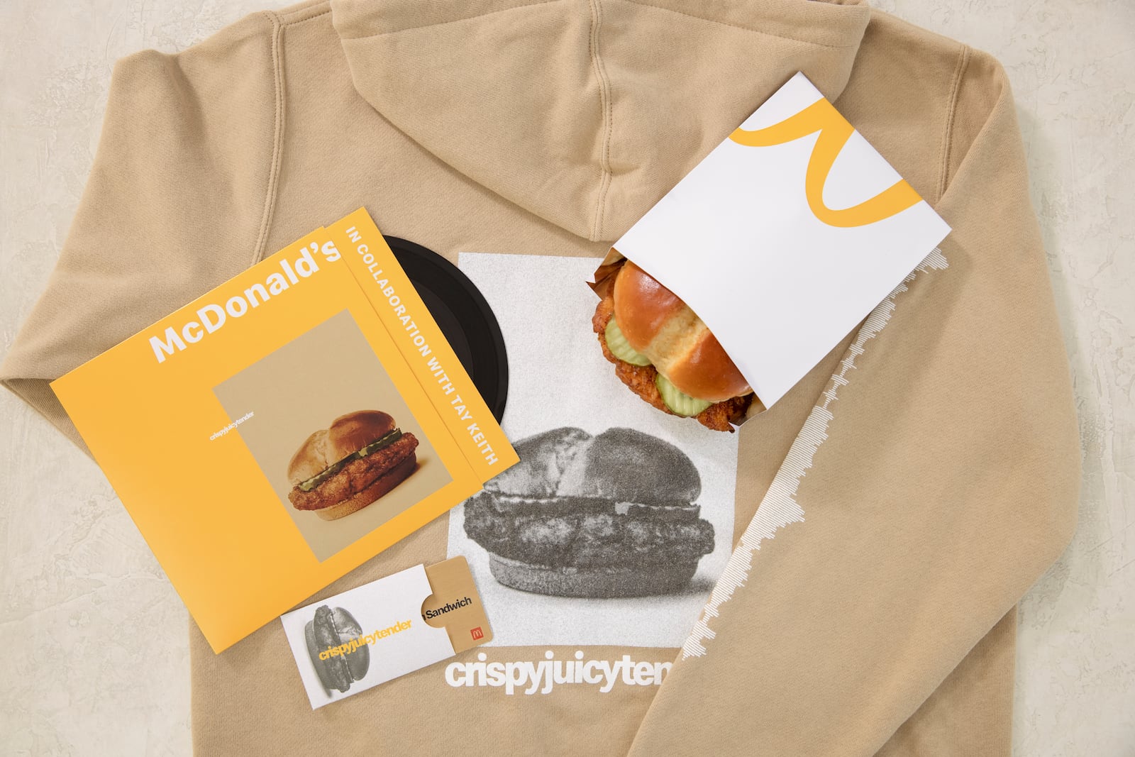 In honor of the release of its Crispy Chicken Sandwich, McDonald's will be offering customers a chance to score a vinyl, sweatshirt and free sandwich.