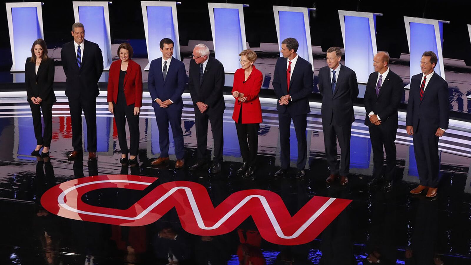 Candidates take the stage for the first of two Democratic presidential primary debates hosted by CNN on Tuesday, July 30, 2019, in the Fox Theatre in Detroit.