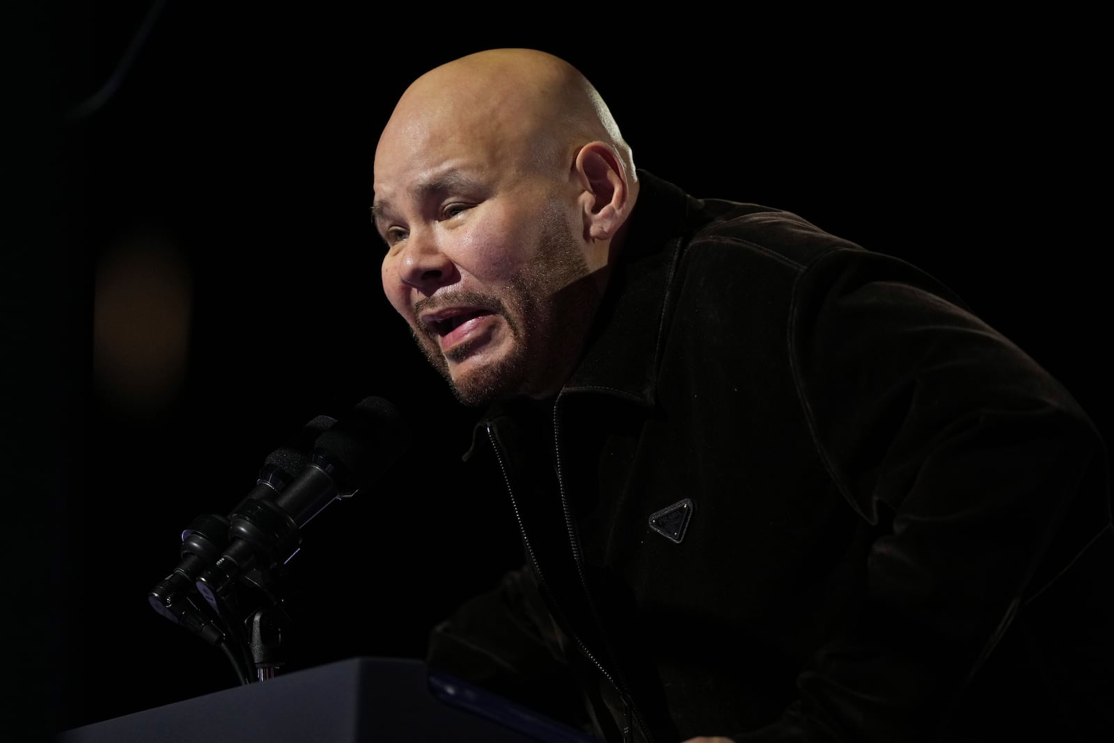 Rapper Fat Joe speaks during a campaign rally for Democratic presidential nominee Vice President Kamala Harris outside the Philadelphia Museum of Art, Monday, Nov. 4, 2024, in Philadelphia. (AP Photo/Matt Rourke)