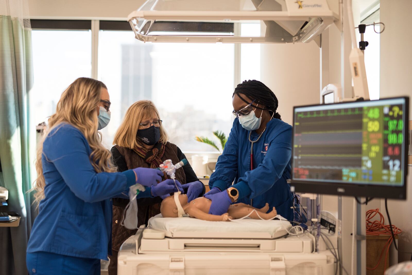 This fall Sinclair Community College expanded its respiratory care program in response to the shortage of respiratory care therapists. From left are respiratory care student Alayna Webb, instructor Ann Davis and student Shannon Williams