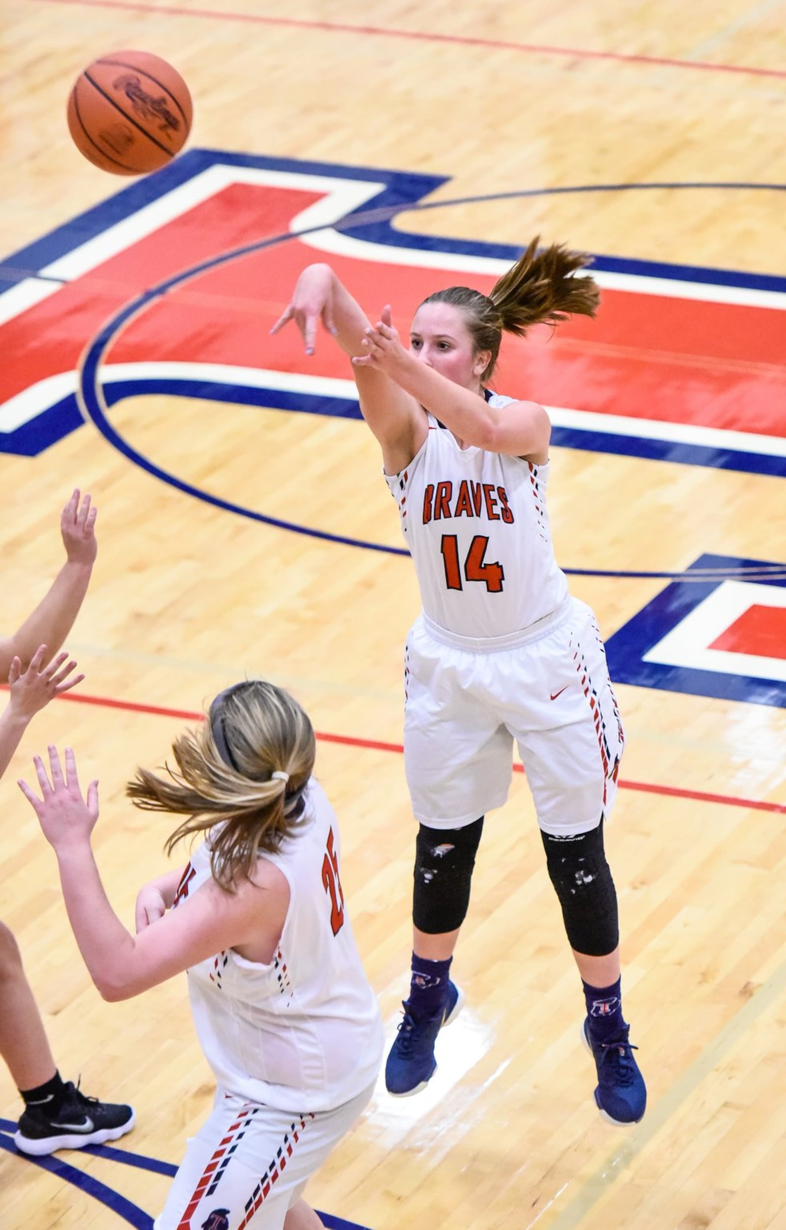 Talawanda guard Addie Brown launches a shot during a game against Badin on Nov. 29, 2017, in Oxford. NICK GRAHAM/STAFF