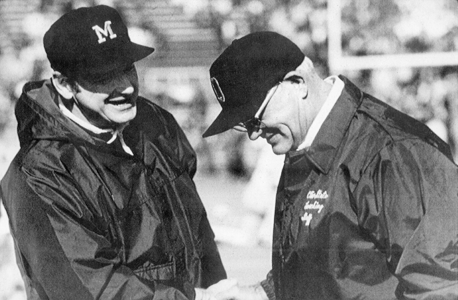 OHIO STATE-MICHIGAN: The rivalry between these two schools that first played in 1897 is personified by the “Ten Year War” between two coaches in the late 60s and 70s: Michigan’s Bo Schembechler and Woody Hayes of Ohio.