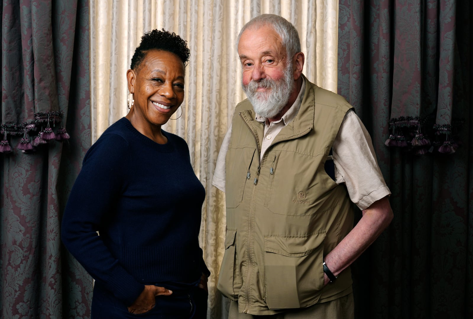 Marianne Jean-Baptiste, a cast member in the film "Hard Truths," poses for a portrait with writer-director Mike Leigh, during the Toronto International Film Festival, Saturday, Sept. 7, 2024, in Toronto. (AP Photo/Chris Pizzello)