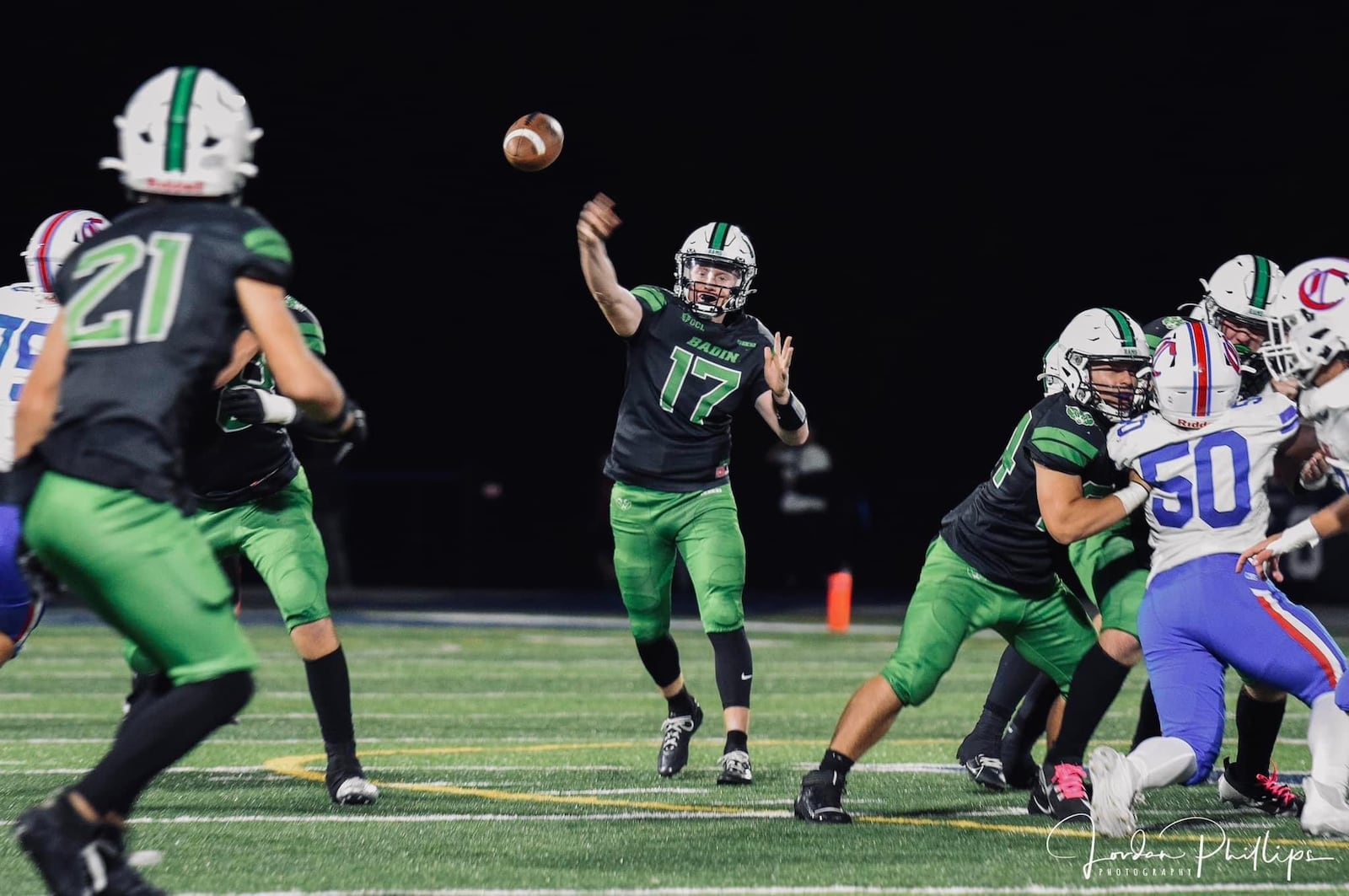 Badin quarterback Colt Emerson (17) throws a pass against Carroll earlier this season. Jordan Phillips/CONTRIBUTED