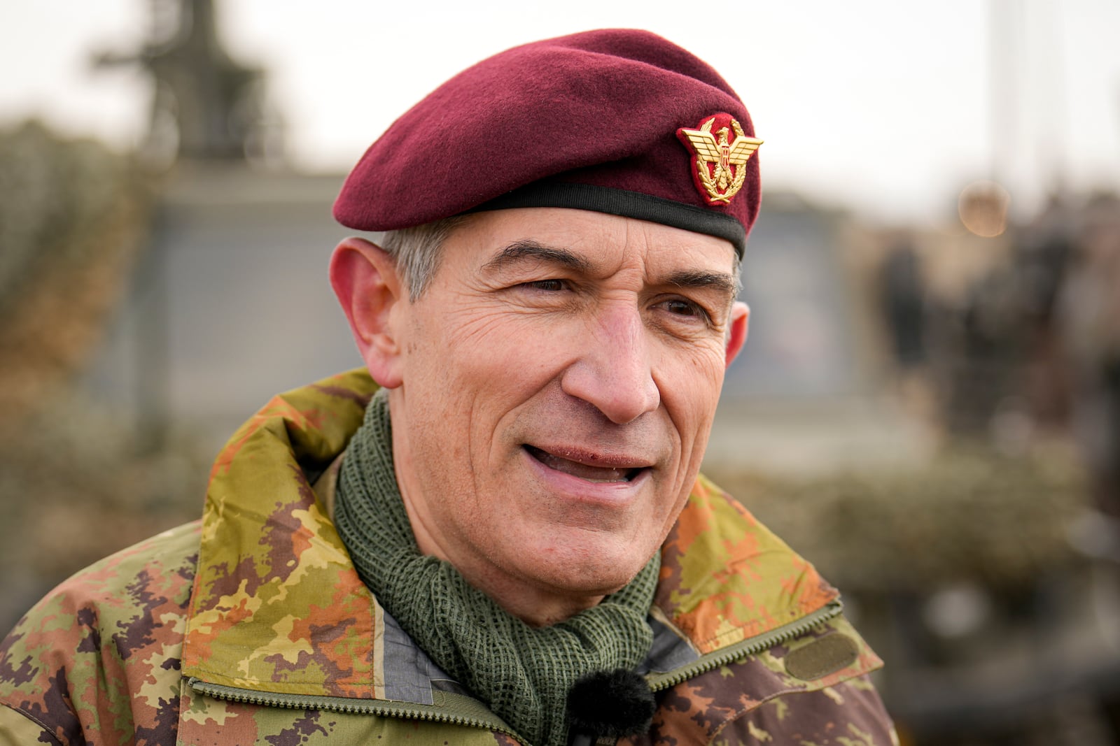 Major General Lorenzo D'Addario of the Italian army forces speaks to the press at the end of the Steadfast Dart 2025 exercise, involving some 10,000 troops in three different countries from nine nations and represent the largest NATO operation planned this year, at a training range in Smardan, eastern Romania, Wednesday, Feb. 19, 2025. (AP Photo/Vadim Ghirda)