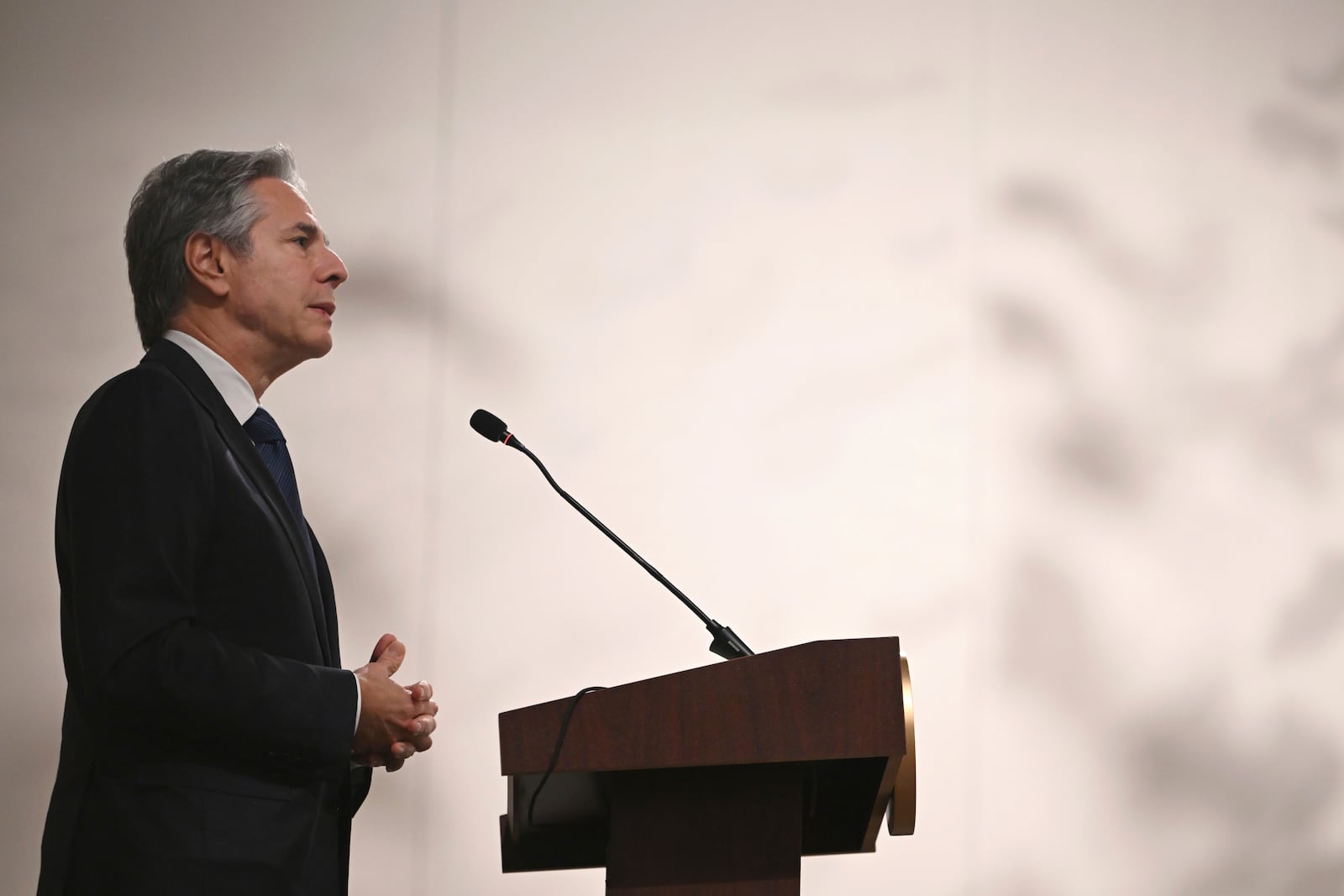 US Secretary of State Antony Blinken delivers a statement to the press after the meeting with the foreign ministers of the Arab Contact Group on Syria in Jordan's southern Red Sea coastal city of Aqaba, Saturday Dec. 14, 2024. (Andrew Caballero-Reynolds/Pool via AP)