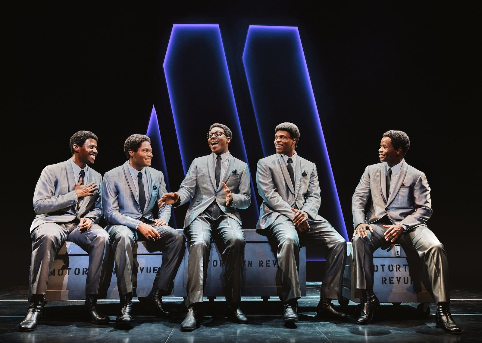 left to right: Marcus Paul James, Jalen Harris, Elijah Ahmad Lewis, Harrell Holmes Jr., James T. Lane
from the National Touring Company of Ain’t Too Proud.
Credit: © 2021 Emilio Madrid.