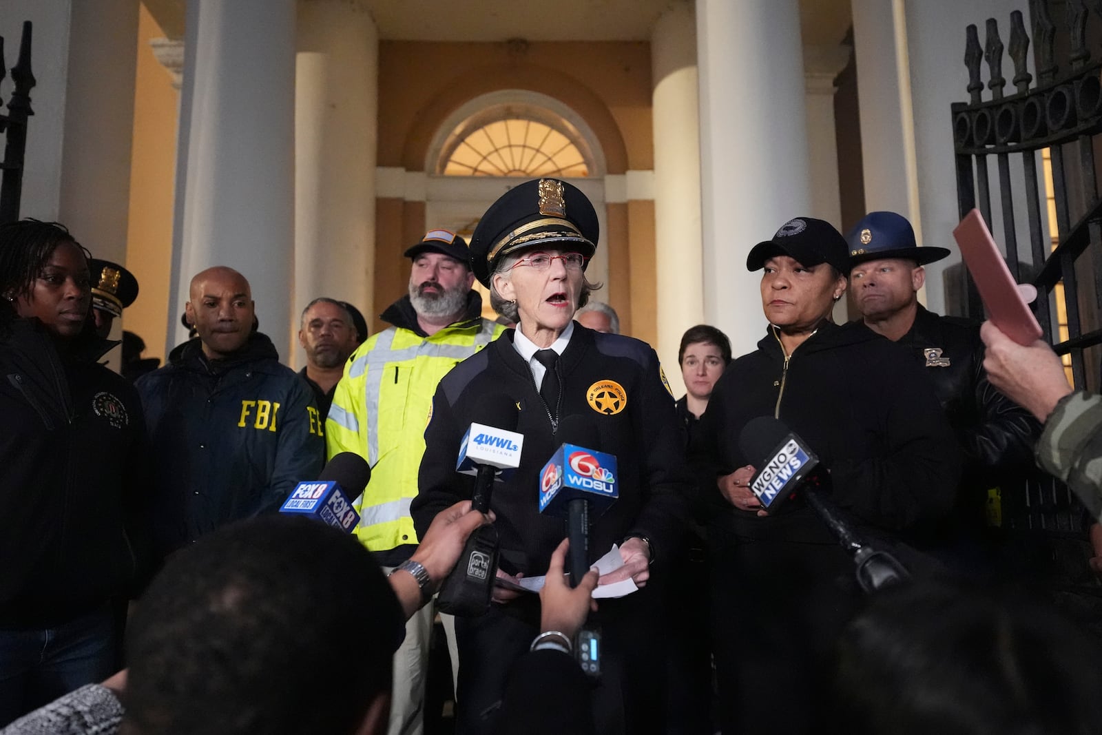 Superintendent of Police for the New Orleans Police Department Anne Kirkpatrick makes a statement after a vehicle drove into a crowd on New Orleans' Canal and Bourbon Street, Wednesday Jan. 1, 2025. (AP Photo/Gerald Herbert)